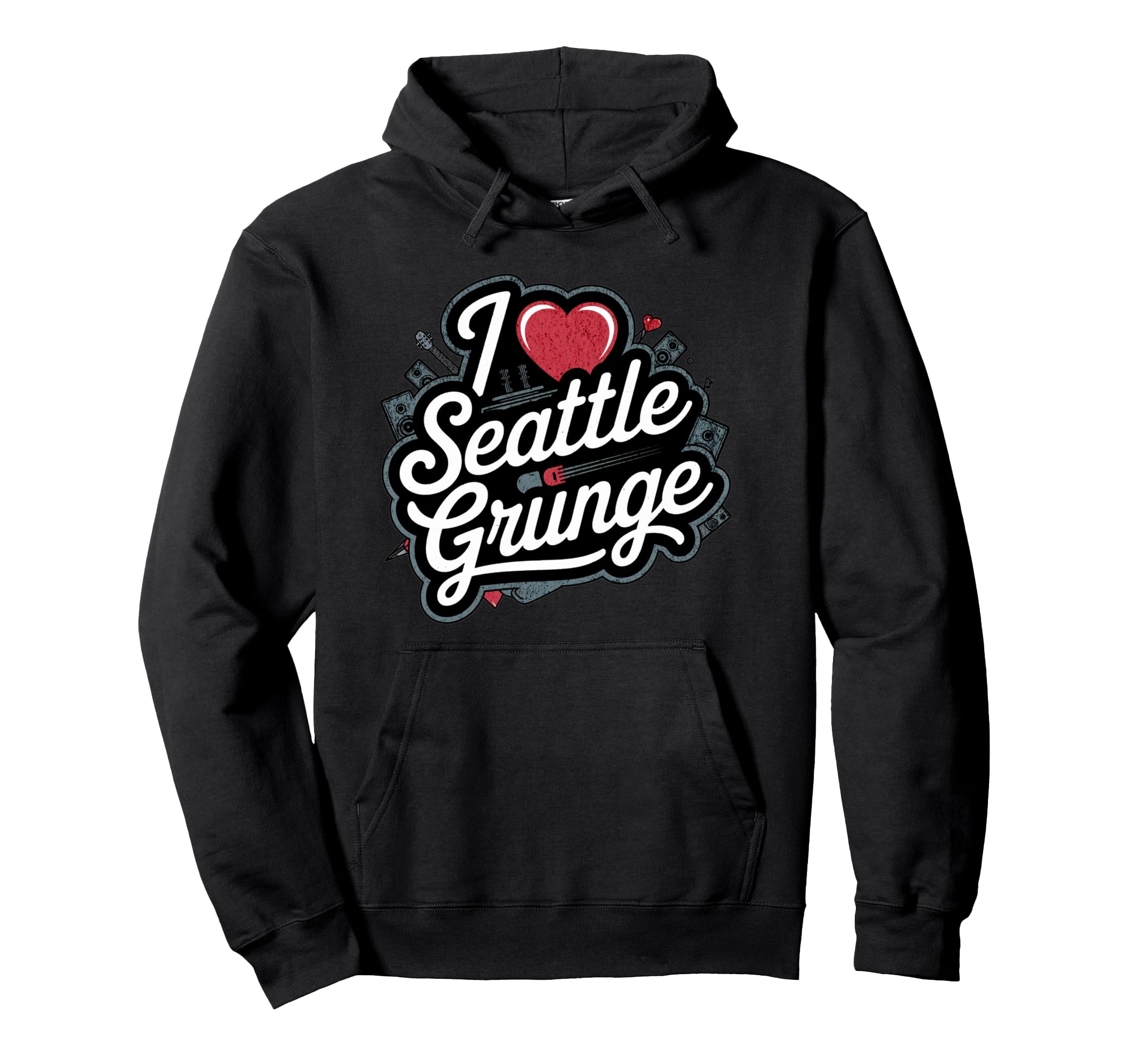 I Love Seattle Grunge Music 90S Hoodie - Fun Novelty Design for Adults - T-Shirt, Sweatshirt, Hoodie