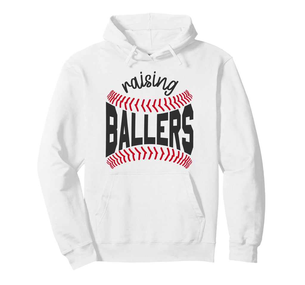 Raising Ballers Mom Baseball Proverb Hoodie - Unique Graphic for Adults - T-Shirt, Sweatshirt, Hoodie