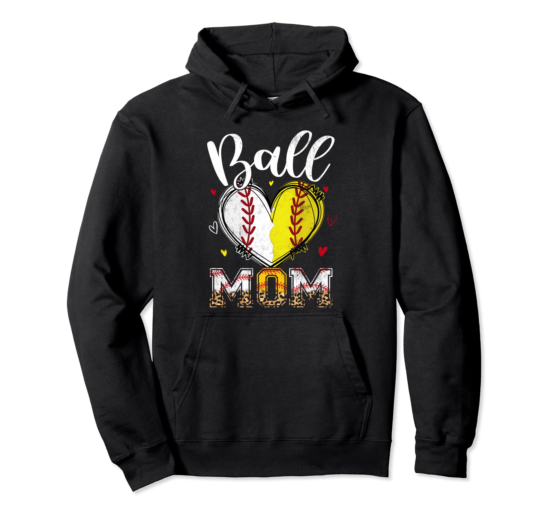 Ball Mom Softball Baseball Heart Hoodie - Aesthetic Graphic for Adults - T-Shirt, Sweatshirt, Hoodie