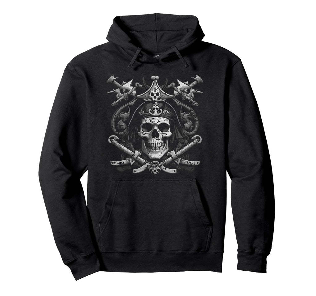 Pirate Skull Distressed Hoodie - Unique Graphic for Adults - T-Shirt, Sweatshirt, Hoodie