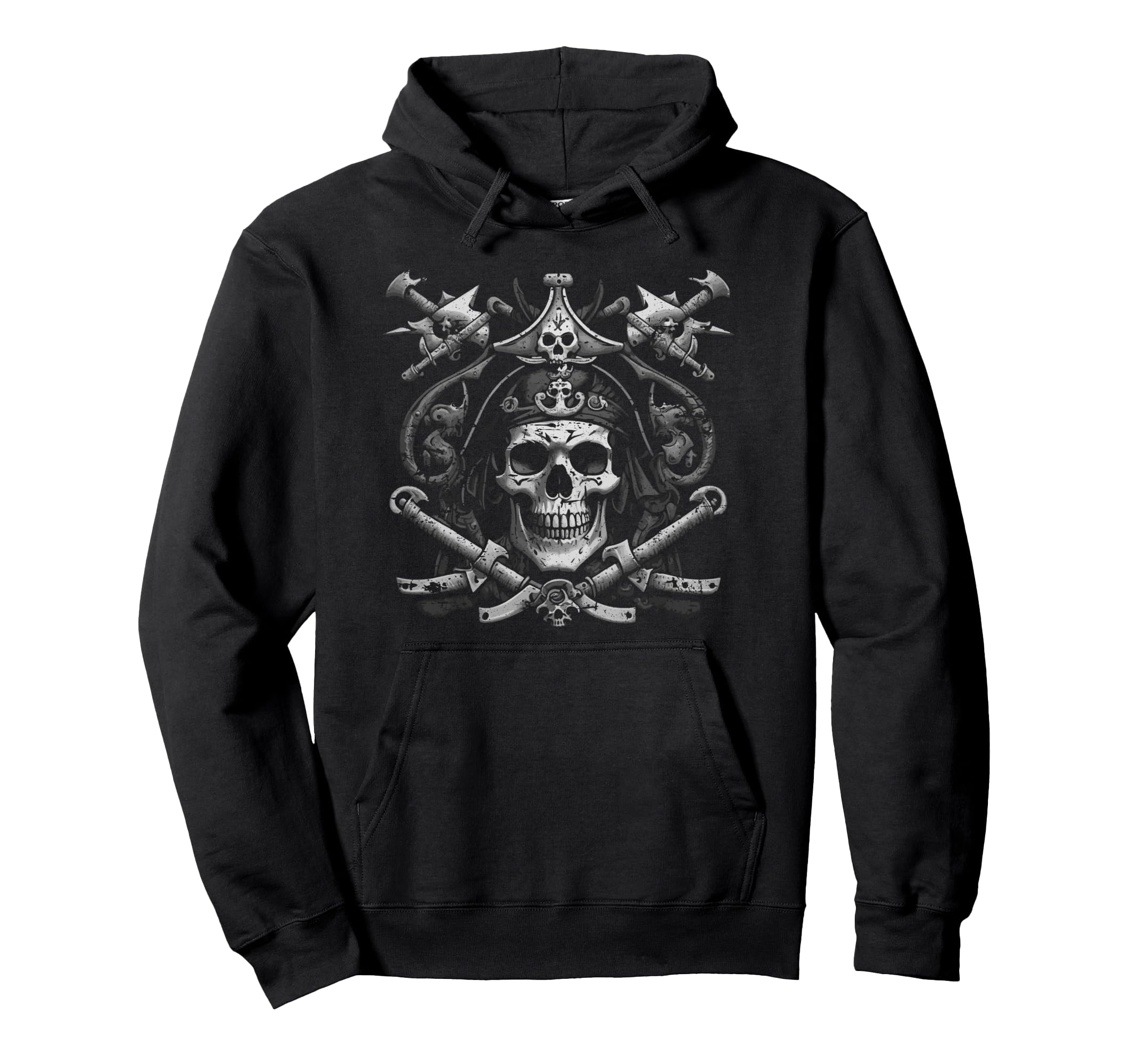 Pirate Skull Distressed Hoodie - Unique Graphic for Adults - T-Shirt, Sweatshirt, Hoodie