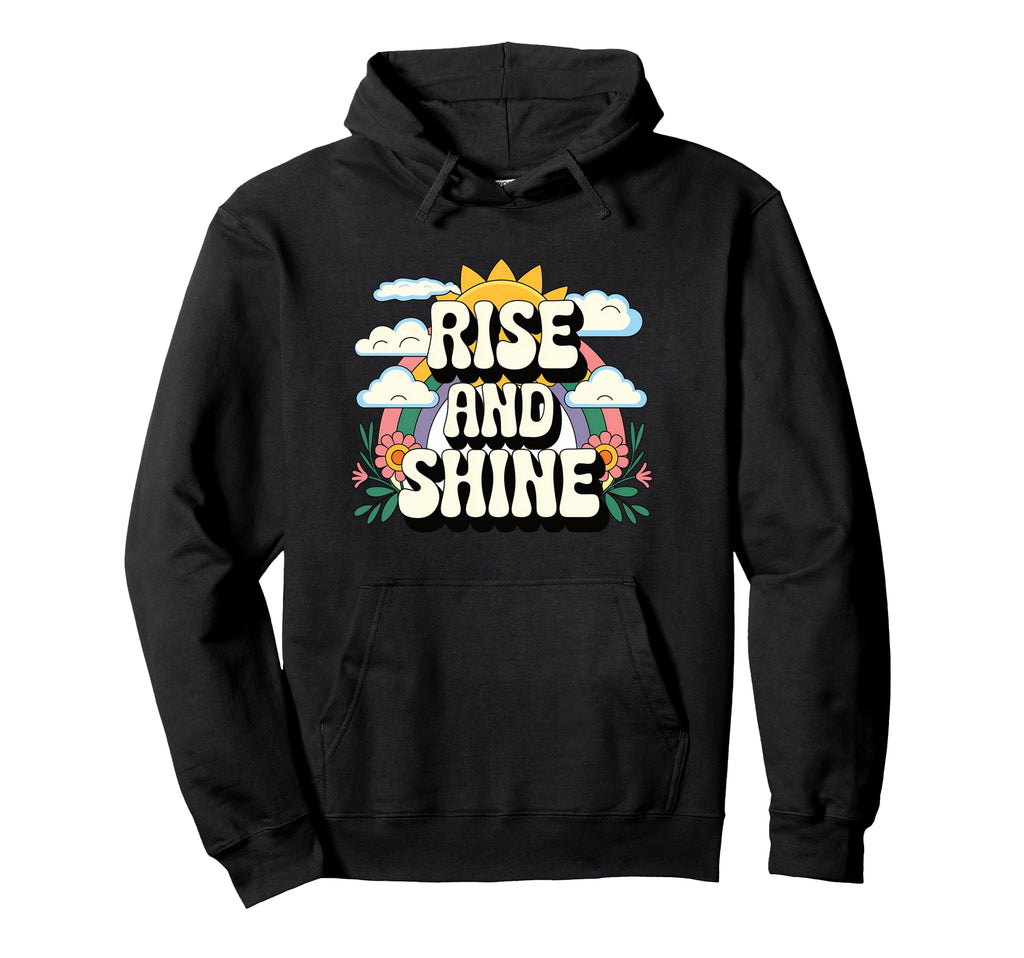 Rise And Shine 70S Sun Rainbow Boho Hoodie - Trendy Graphic Unisex - T-Shirt, Sweatshirt, Hoodie