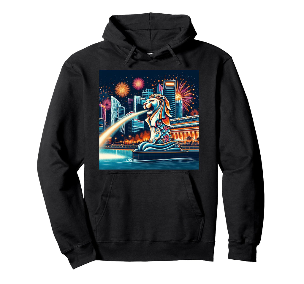 Merlion Distressed Hoodie - Novelty Apparel for Adults - T-Shirt, Sweatshirt, Hoodie