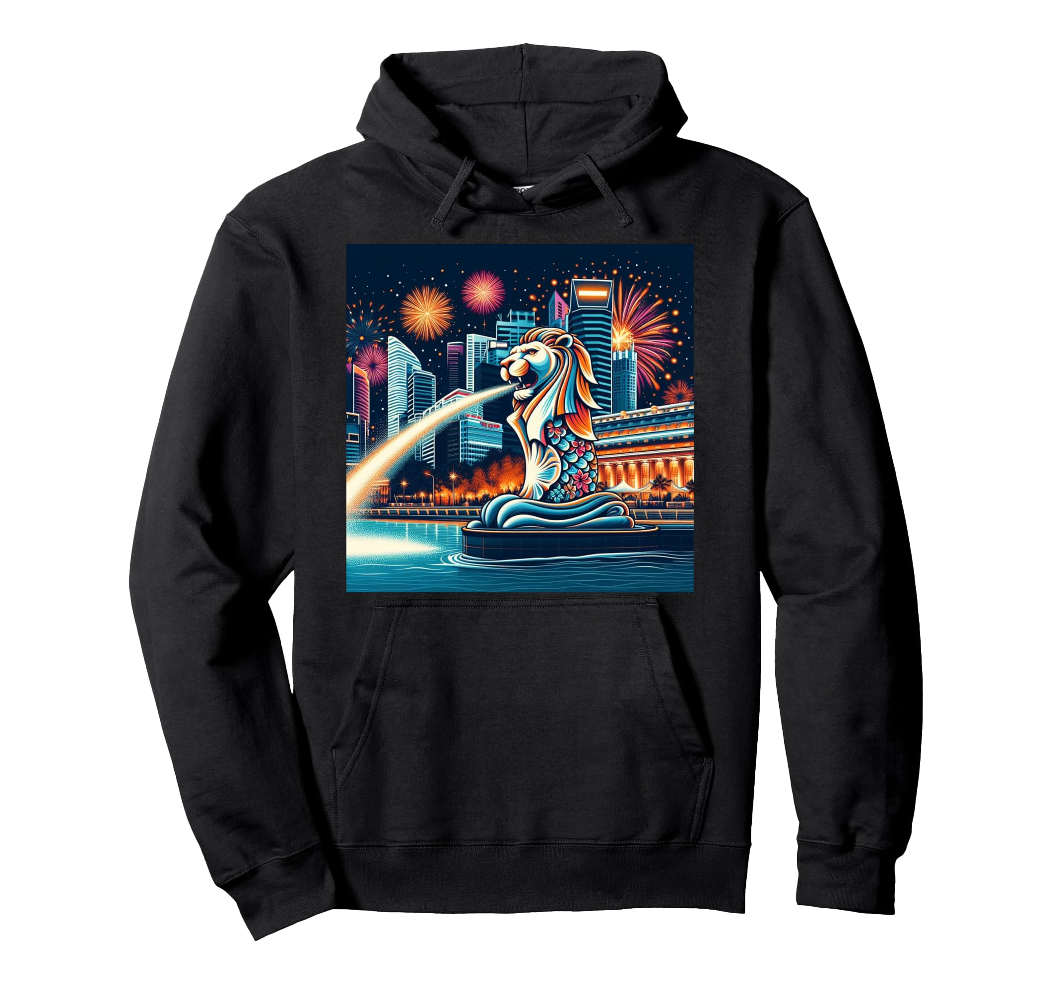 Merlion Distressed Hoodie - Novelty Apparel for Adults - T-Shirt, Sweatshirt, Hoodie
