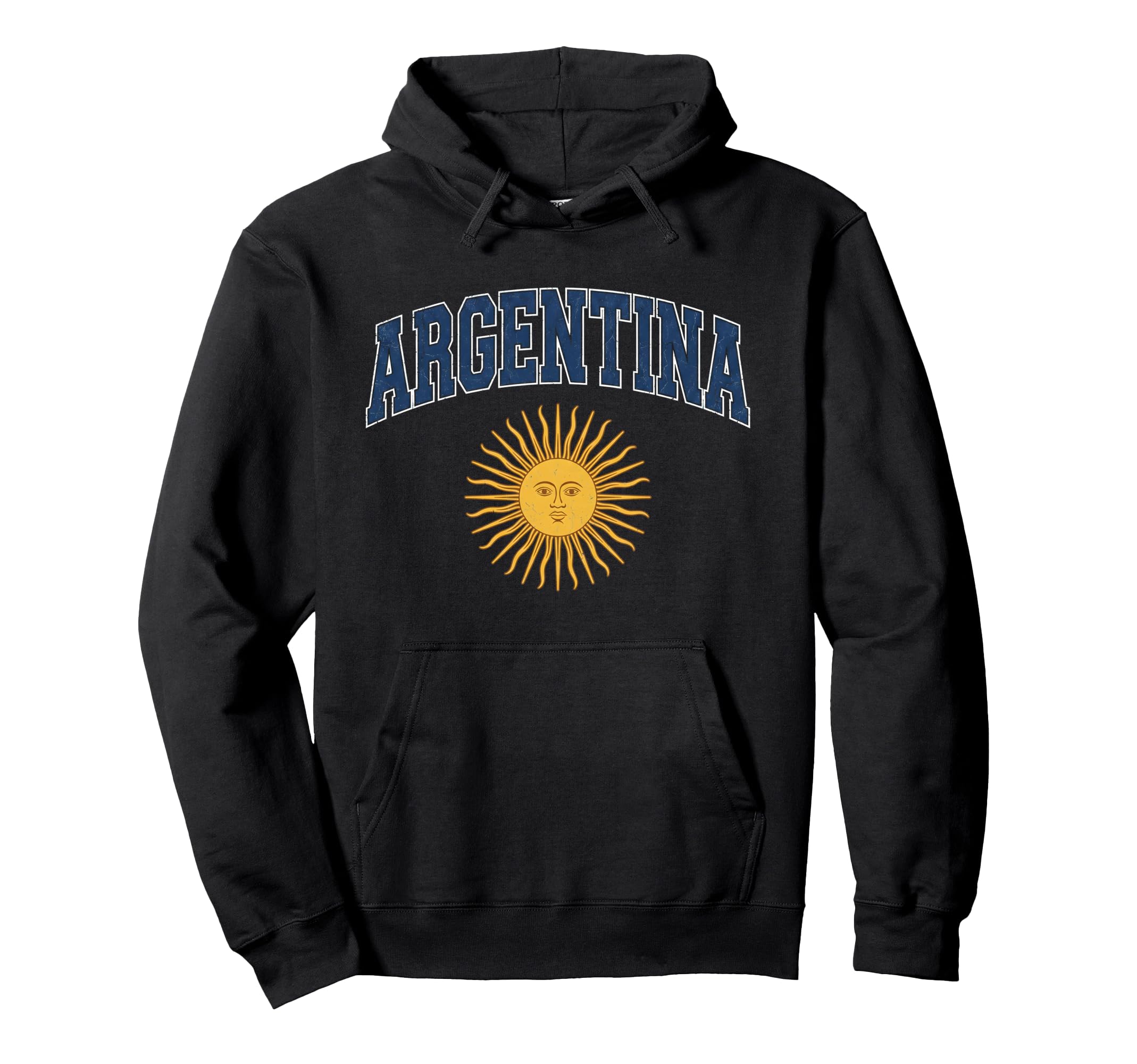 Argentina Sun May Collegiate Distressed Hoodie - Novelty Apparel for Adults - T-Shirt, Sweatshirt, Hoodie