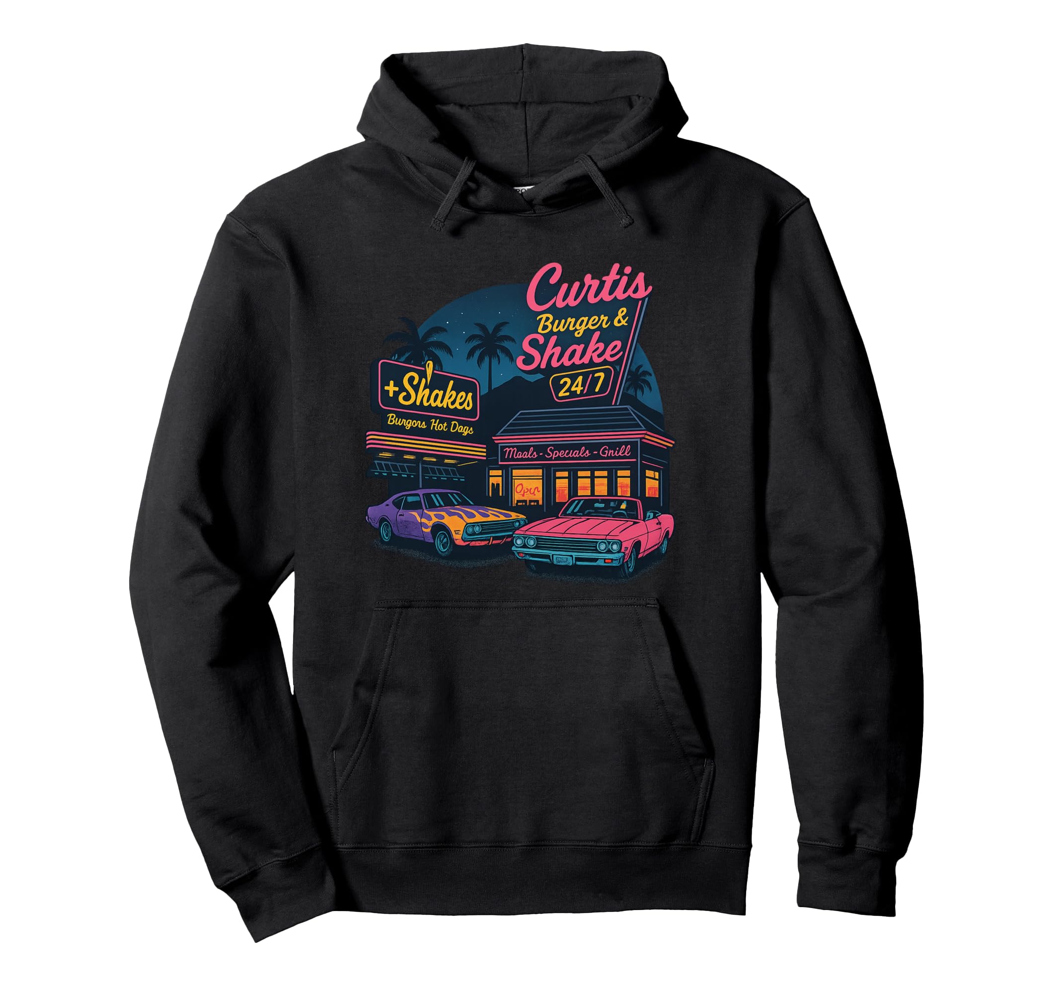 Curtis Burger And Shake Diner Night Hoodie - Fun Novelty Design Men Women - T-Shirt, Sweatshirt, Hoodie