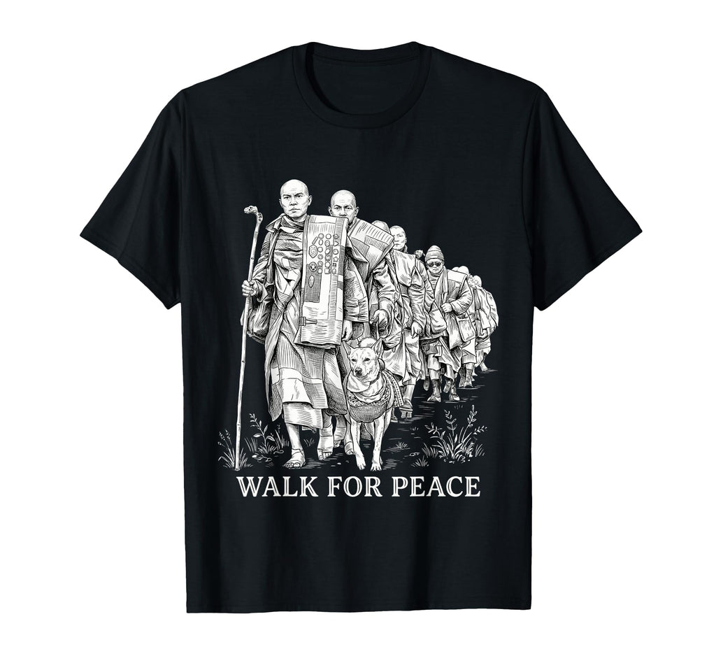Peaceful Walk Peace Monks Aloka Dog T-Shirt - Custom Art Print Men Women - T-Shirt, Sweatshirt, Hoodie