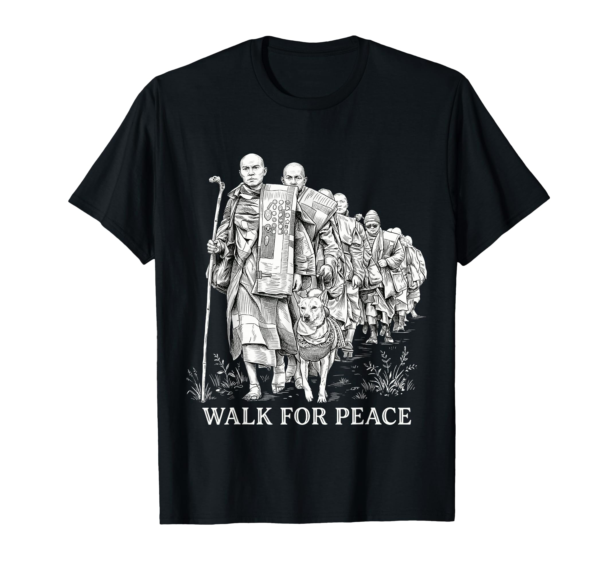 Peaceful Walk Peace Monks Aloka Dog T-Shirt - Custom Art Print Men Women - T-Shirt, Sweatshirt, Hoodie