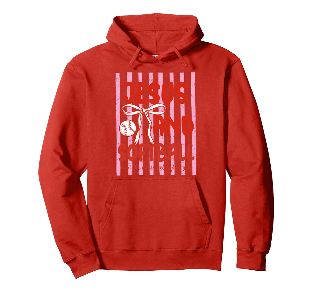 Jesus And Softball Coquette Game Day Hoodie - Unique Graphic Unisex - T-Shirt, Sweatshirt, Hoodie