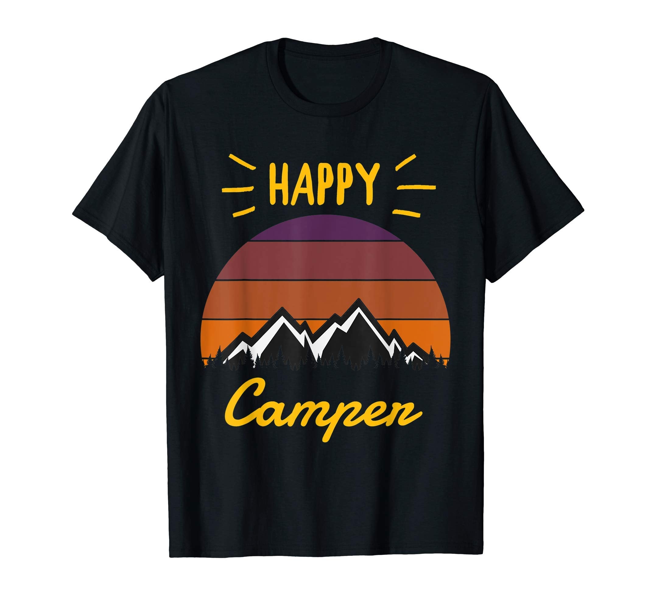 Happy Camper Camping Mountains Sunset T-Shirt - Unique Graphic Men Women - T-Shirt, Sweatshirt, Hoodie