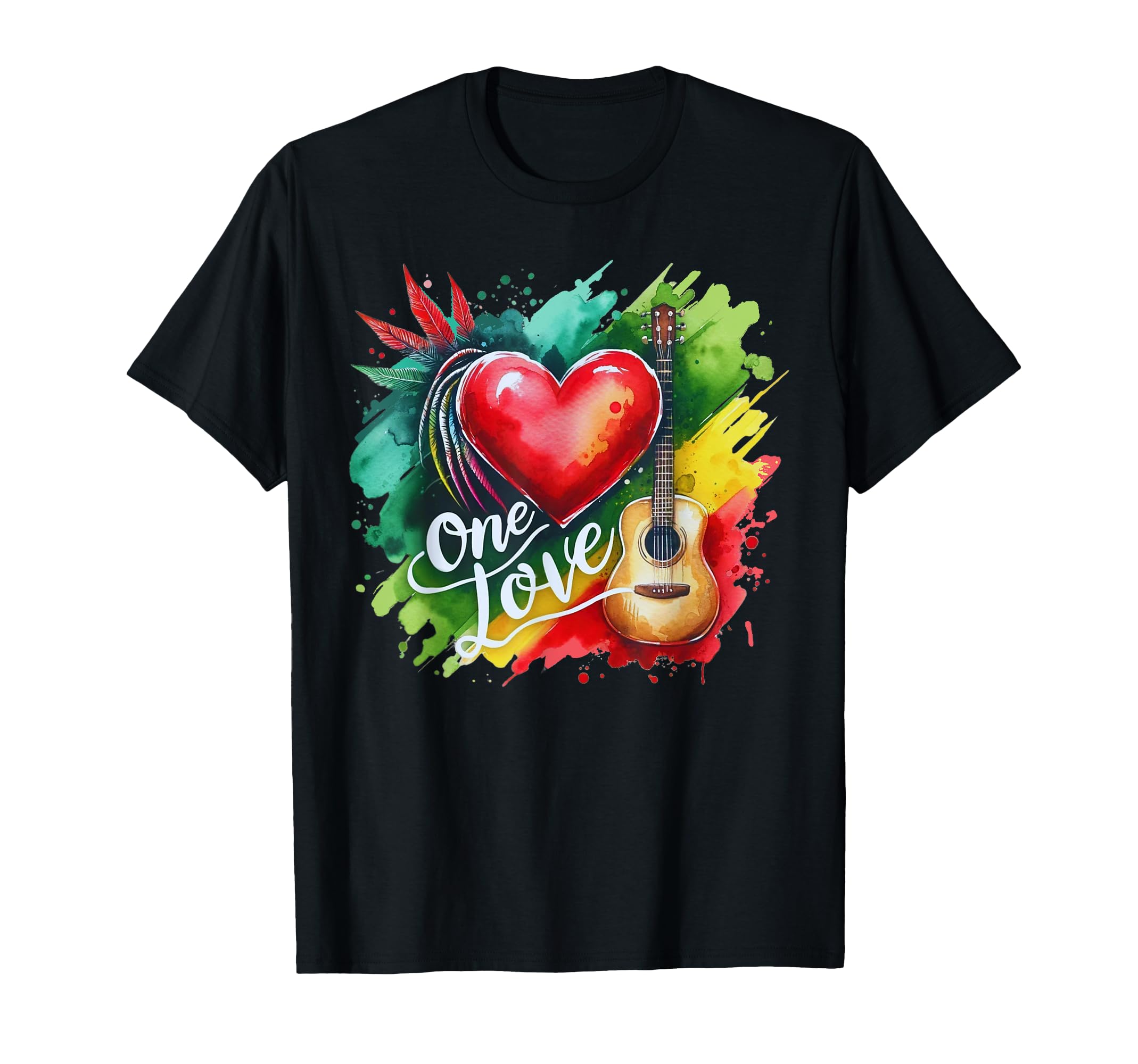 Reggae Heart Guitar One Rock Love T-Shirt - Aesthetic Graphic for Adults - T-Shirt, Sweatshirt, Hoodie