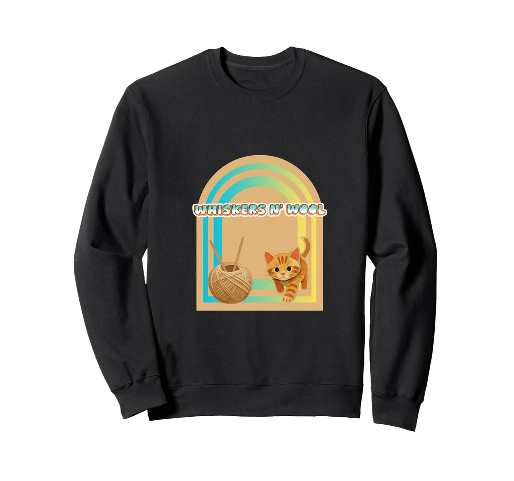 Whiskers N Wool Boho Yarn Cat Lover Sweatshirt - Unique Graphic Unisex - T-Shirt, Sweatshirt, Hoodie