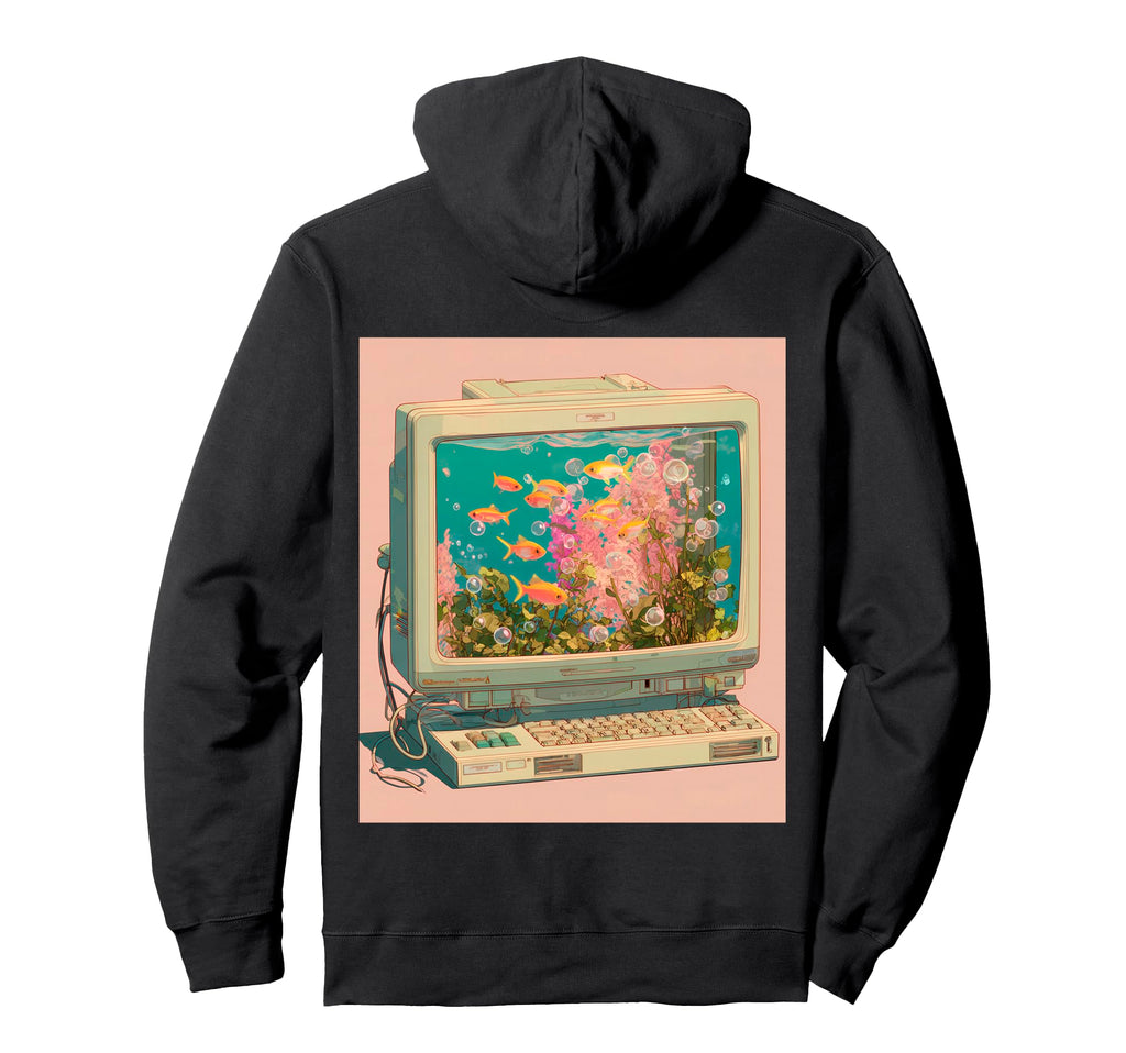 Y2K Computer Monitor Aquarium Hoodie - Custom Art Print for Adults - T-Shirt, Sweatshirt, Hoodie