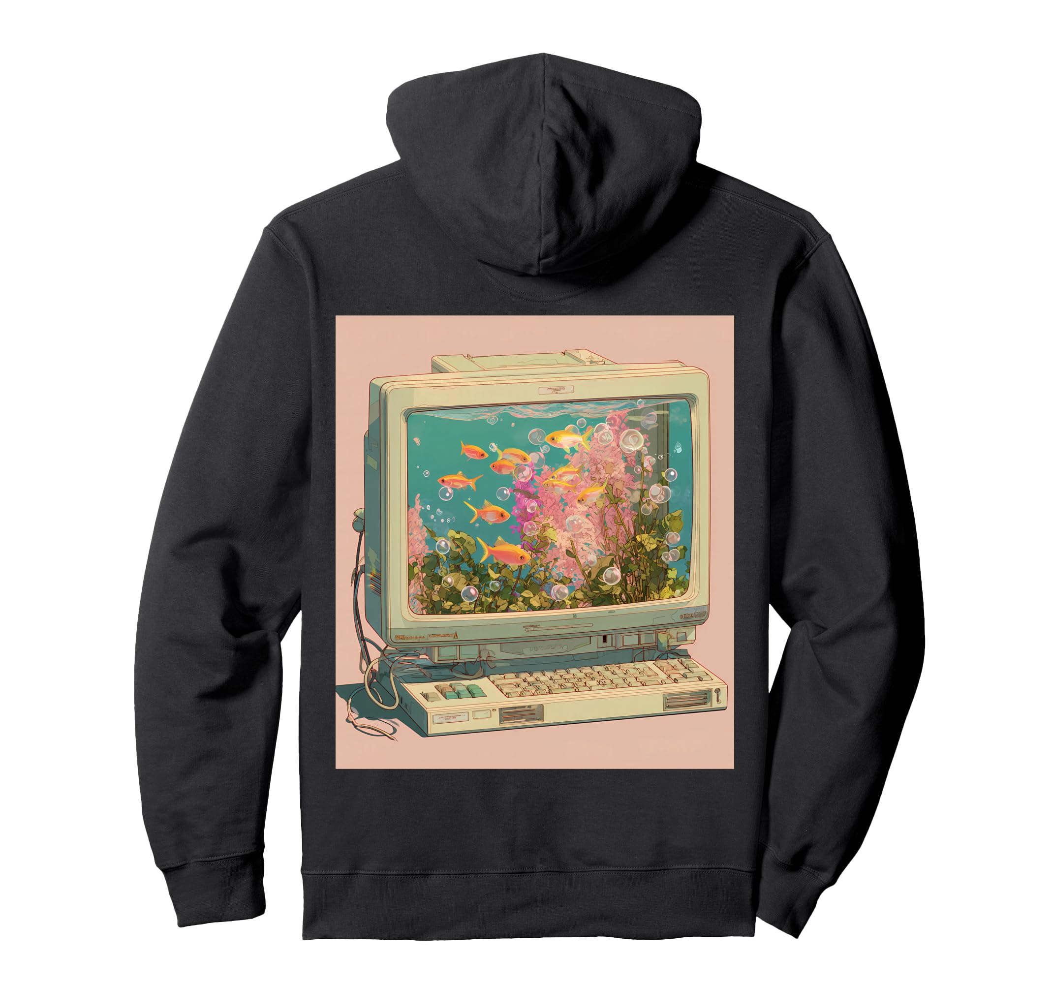 Y2K Computer Monitor Aquarium Hoodie - Custom Art Print for Adults - T-Shirt, Sweatshirt, Hoodie