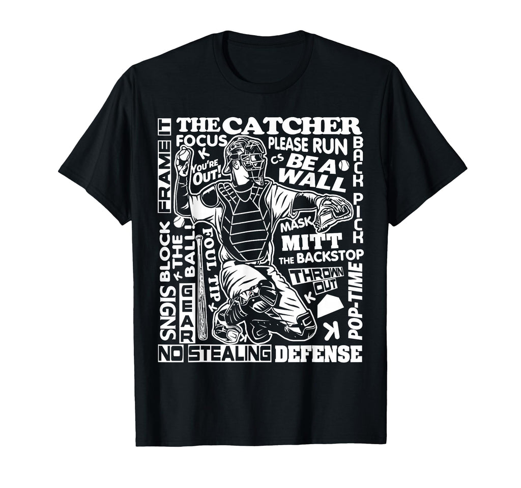 Baseball Softball Catcher Word Art T-Shirt - Graphic Print Men Women - T-Shirt, Sweatshirt, Hoodie
