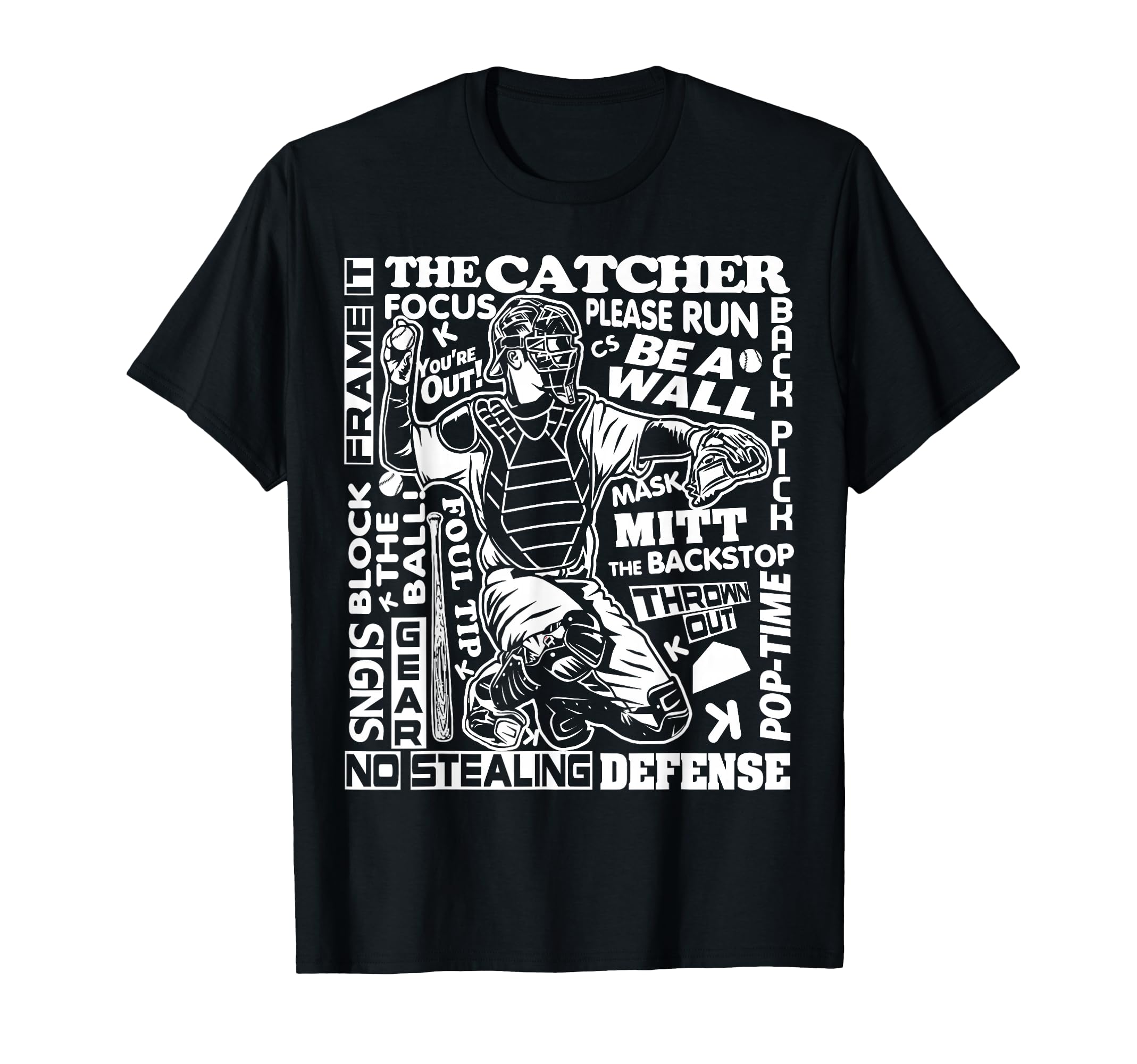 Baseball Softball Catcher Word Art T-Shirt - Graphic Print Men Women - T-Shirt, Sweatshirt, Hoodie