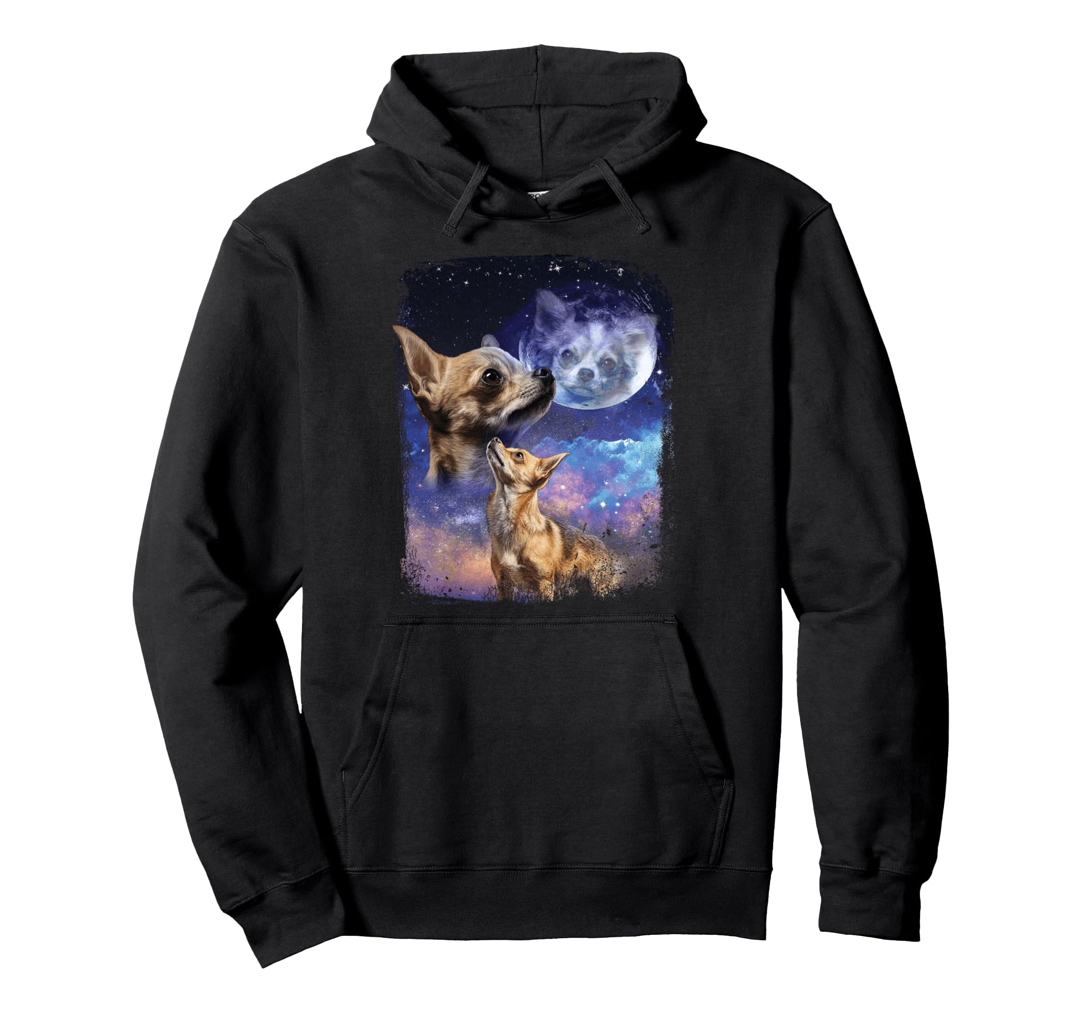 Chihuahua Howling Moon 90S Three Dog Hoodie - Custom Art Print Men Women - T-Shirt, Sweatshirt, Hoodie