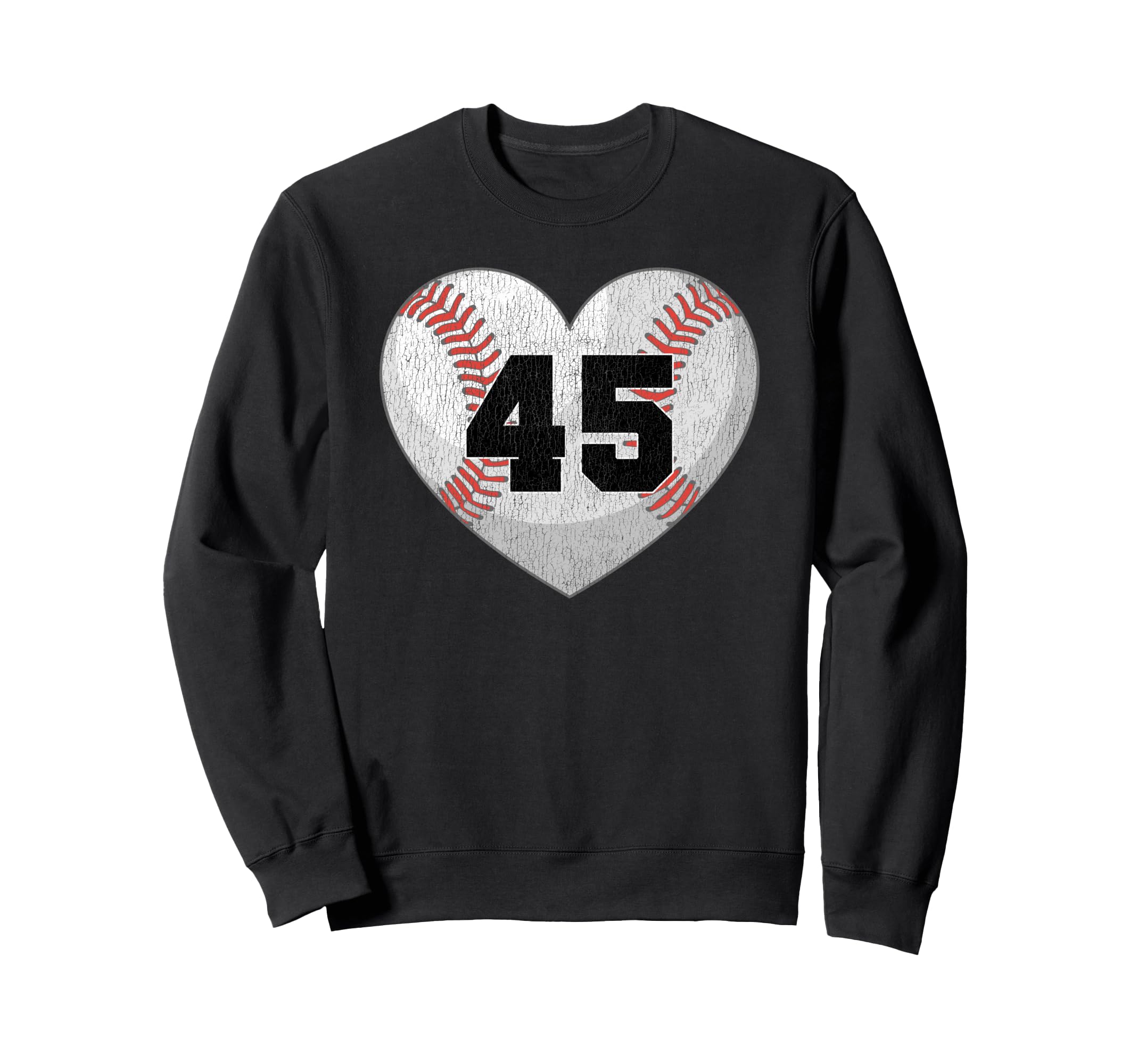 Baseball Number 45 Distressed Heart Sweatshirt - Graphic Print for Adults - T-Shirt, Sweatshirt, Hoodie