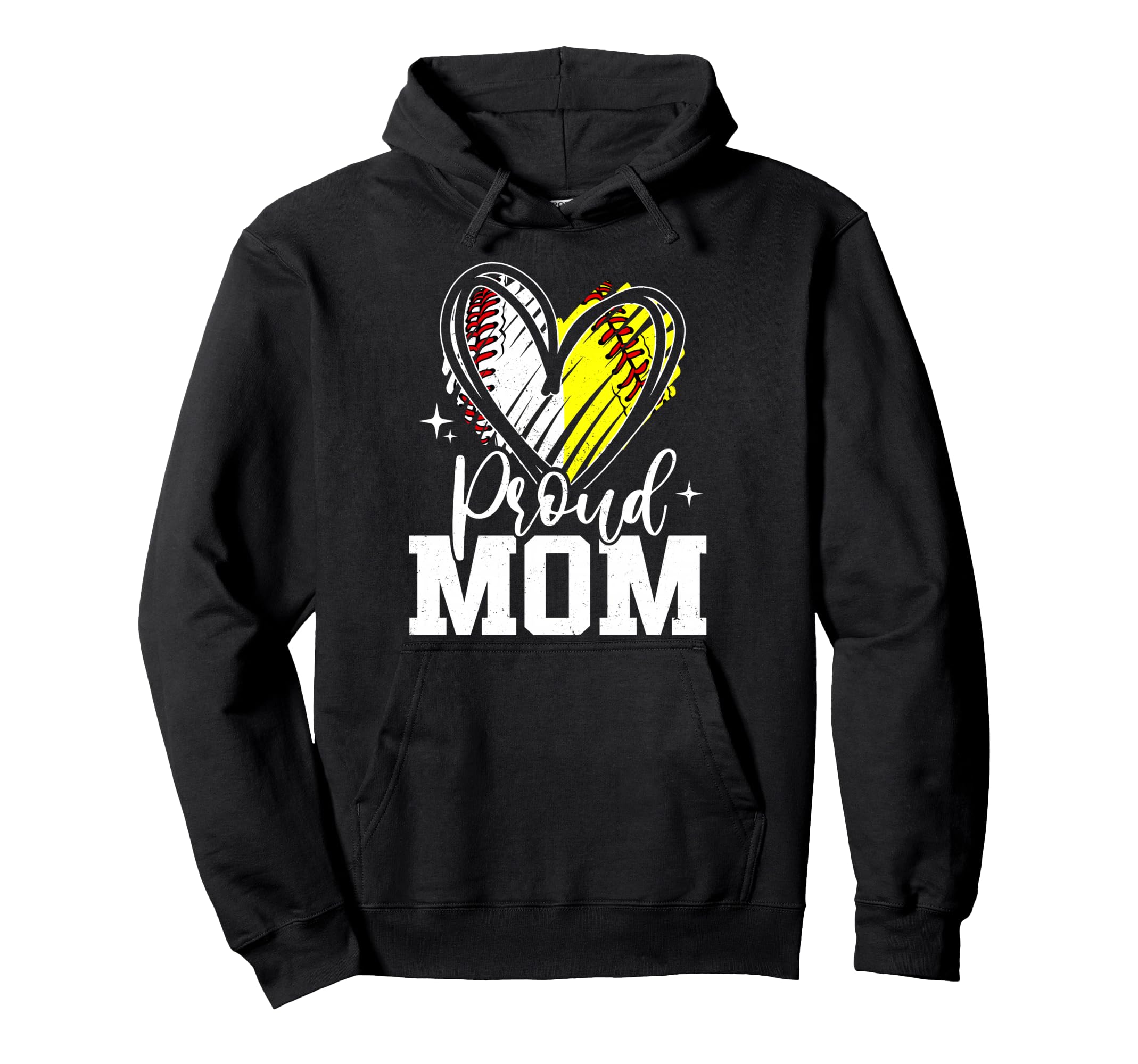 Proud Mom Baseball Softball Heart Mom Both Hoodie - Novelty Apparel Unisex - T-Shirt, Sweatshirt, Hoodie
