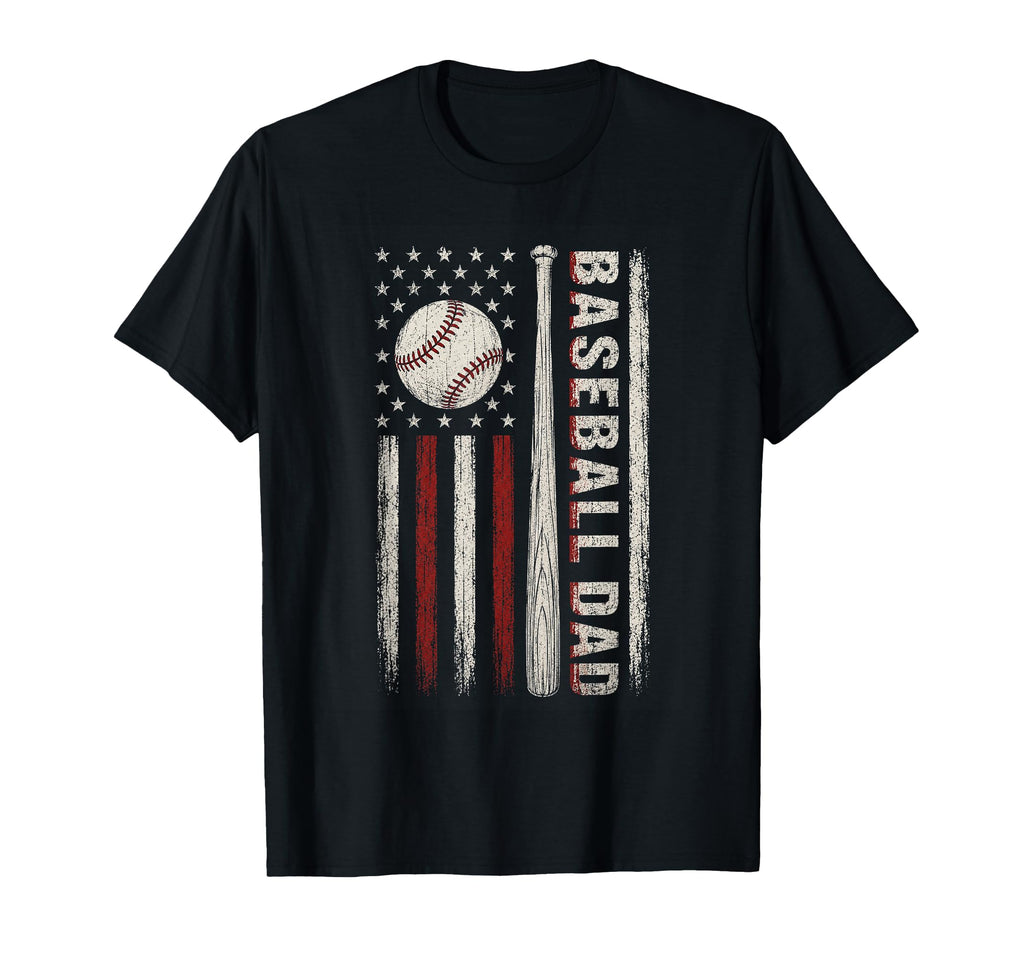 Baseball Dad American Flag Patriotic T-Shirt - Casual Everyday Wear Unisex - T-Shirt, Sweatshirt, Hoodie