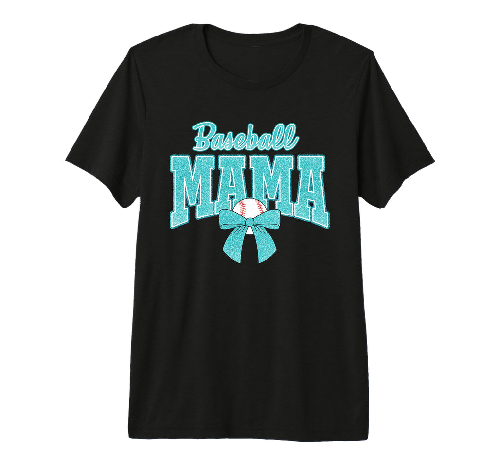 Baseball Mama Sports Bow Ball Game Day T-Shirt - Trendy Graphic for Adults - T-Shirt, Sweatshirt, Hoodie