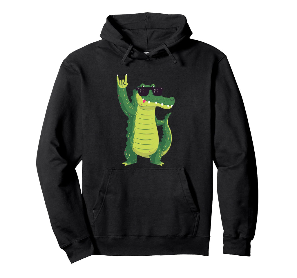 Funny Alligator Rock Cartoon Crocodile Hoodie - Aesthetic Graphic Unisex - T-Shirt, Sweatshirt, Hoodie