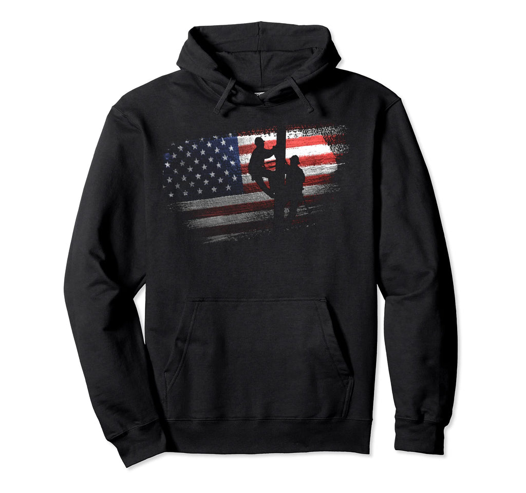 Lineman American Flag Distressed Hoodie - Fun Novelty Design Men Women - T-Shirt, Sweatshirt, Hoodie