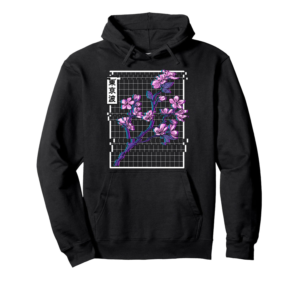 Cherry Blossom Glitch Vaporwave Aesthetic Hoodie - Graphic Print Men Women - T-Shirt, Sweatshirt, Hoodie