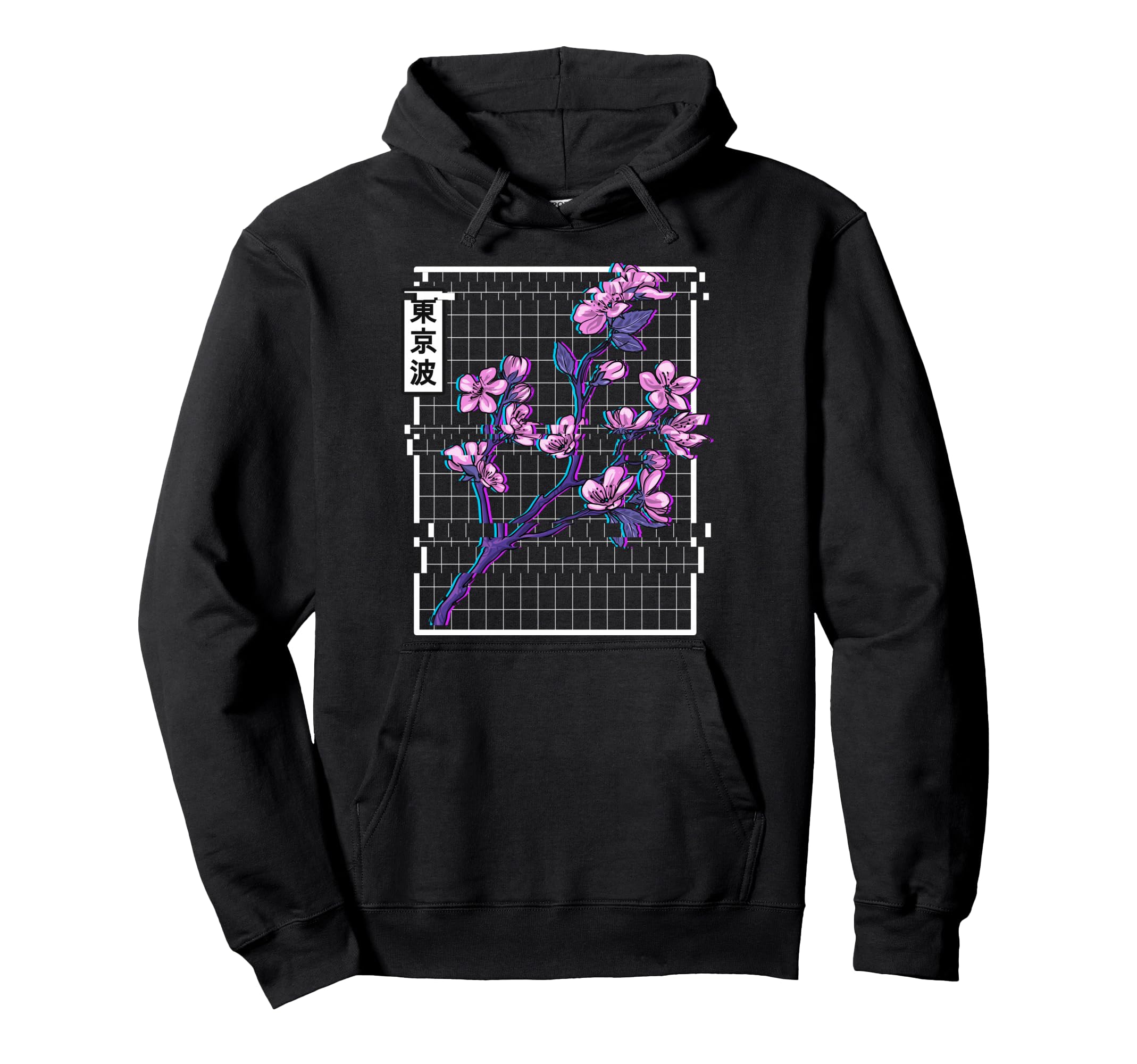 Cherry Blossom Glitch Vaporwave Aesthetic Hoodie - Graphic Print Men Women - T-Shirt, Sweatshirt, Hoodie