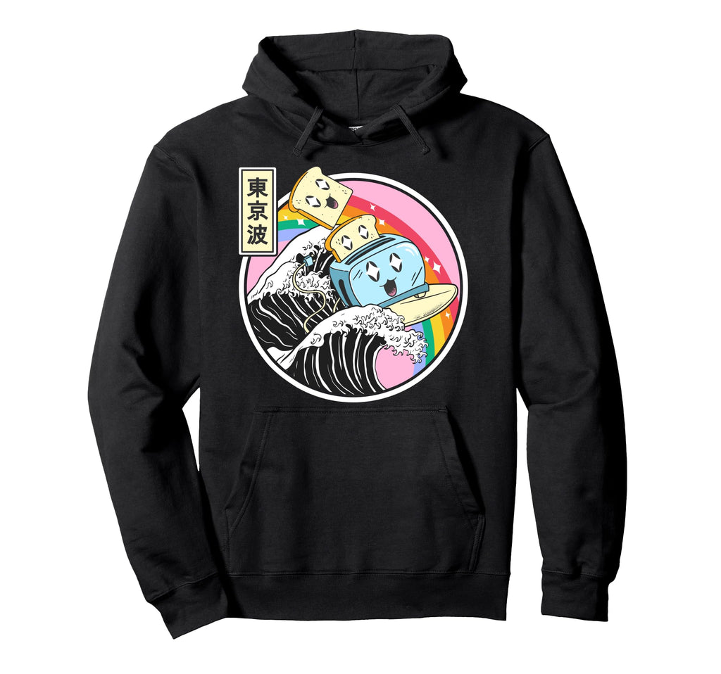 Happy Toaster Surfing Kanagawa Wave Hoodie - Fun Novelty Design Unisex - T-Shirt, Sweatshirt, Hoodie