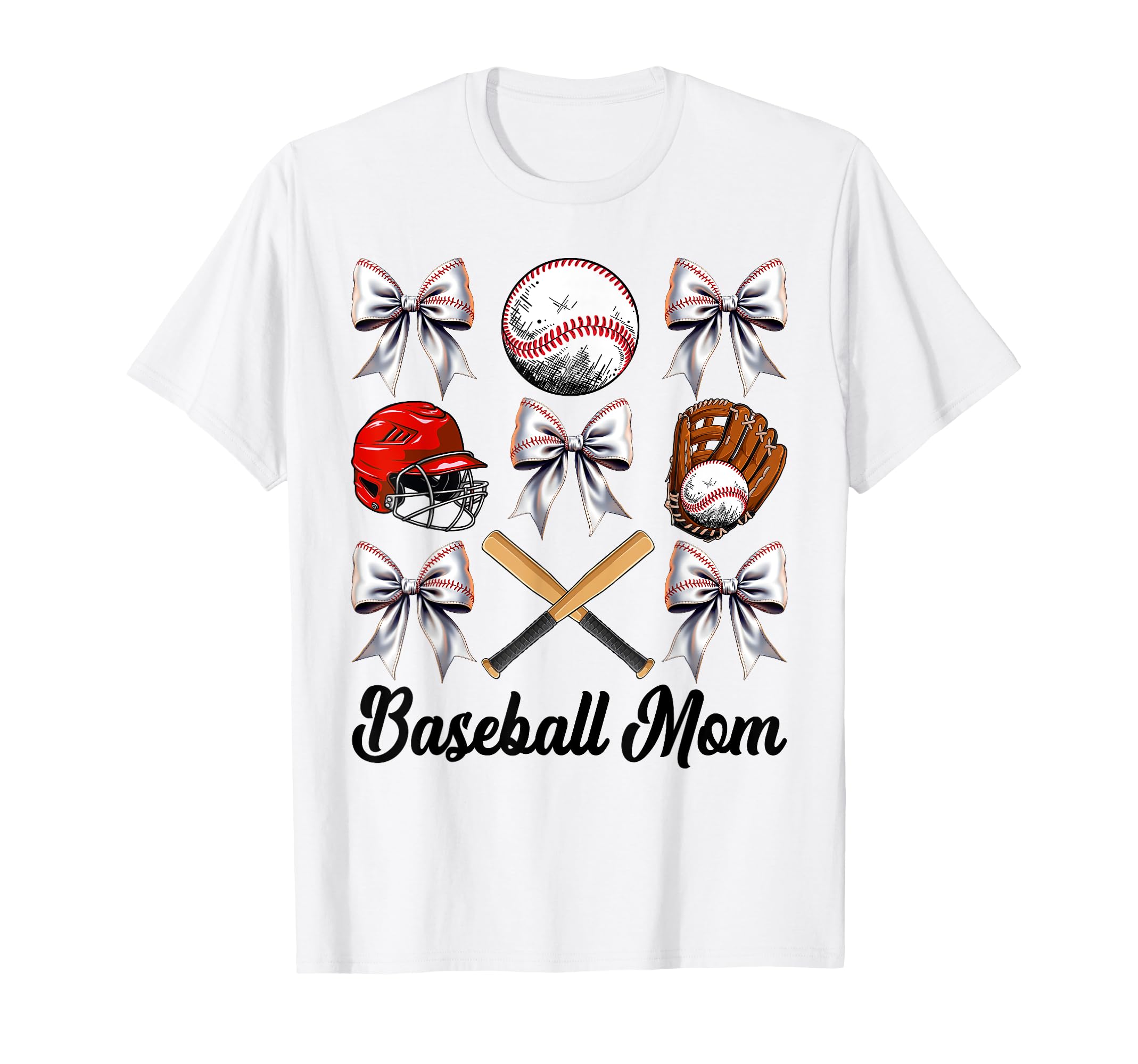 Baseball Mama Bow Baseball Mom T-Shirt - Aesthetic Graphic Men Women - T-Shirt, Sweatshirt, Hoodie