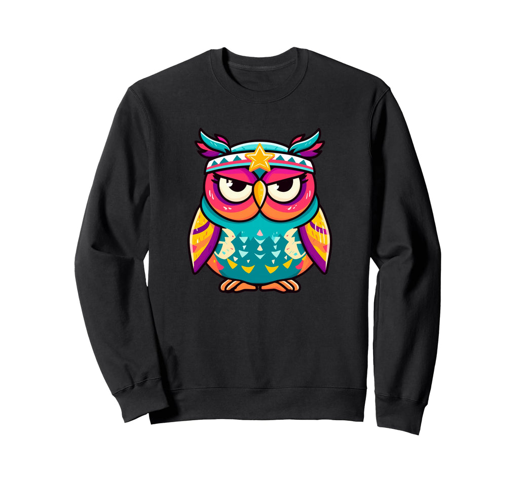 Colorful Kawaii Owl Star Headband Sweatshirt - Minimalist Print Unisex - T-Shirt, Sweatshirt, Hoodie