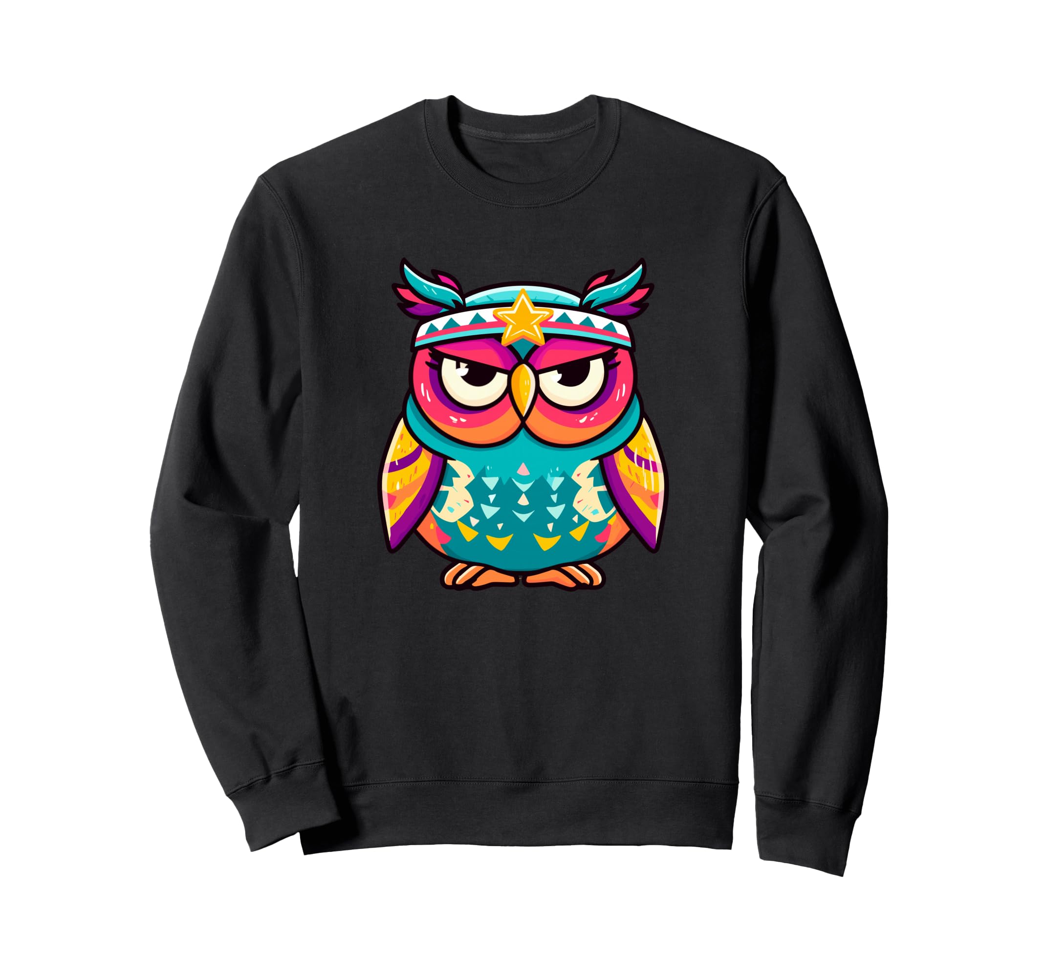 Colorful Kawaii Owl Star Headband Sweatshirt - Minimalist Print Unisex - T-Shirt, Sweatshirt, Hoodie