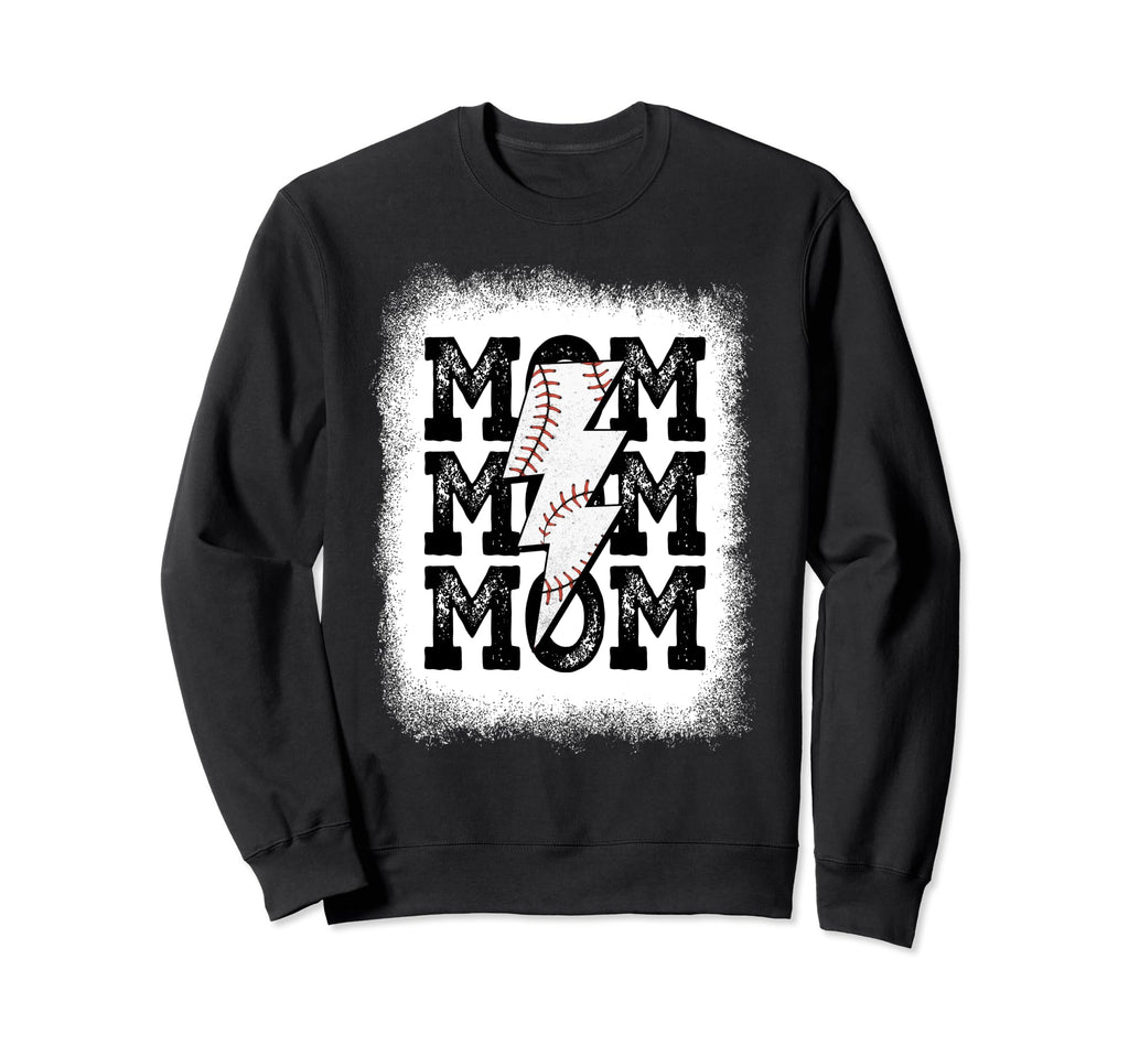 Baseball Mama Distressed Lightning Sweatshirt - Graphic Print Men Women - T-Shirt, Sweatshirt, Hoodie