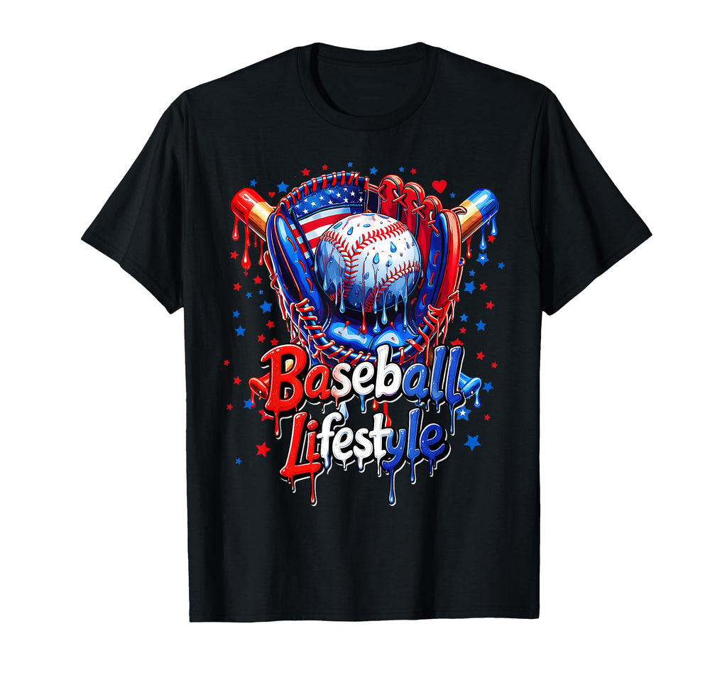 Baseball Life Us Usa Flag 4Th July T-Shirt - Casual Everyday Wear Unisex - T-Shirt, Sweatshirt, Hoodie