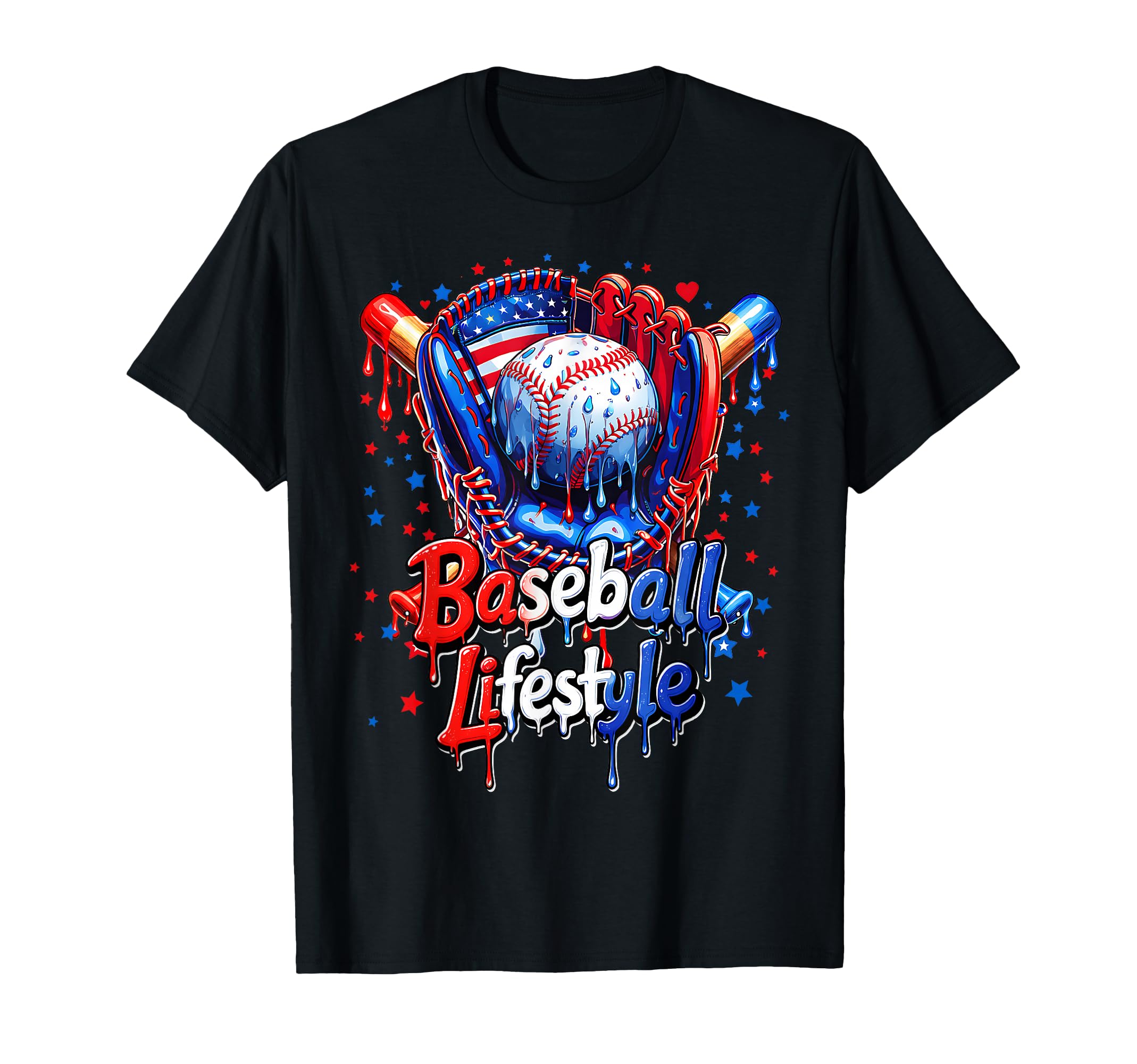 Baseball Life Us Usa Flag 4Th July T-Shirt - Casual Everyday Wear Unisex - T-Shirt, Sweatshirt, Hoodie