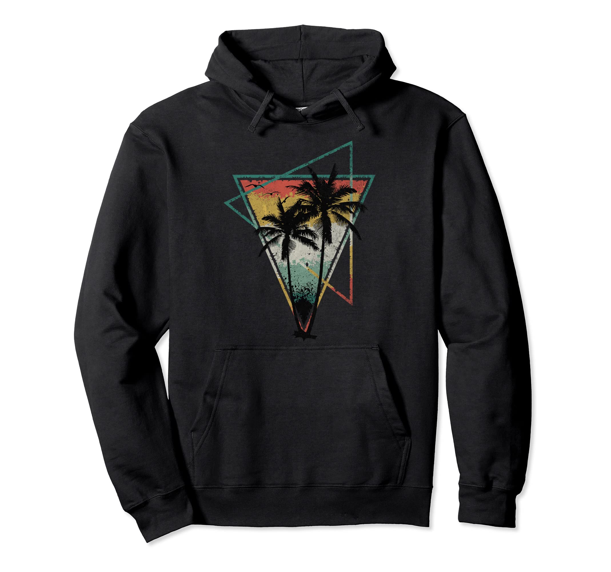 Summer Palm Trees Distressed Triangles Hoodie - Novelty Apparel Unisex - T-Shirt, Sweatshirt, Hoodie