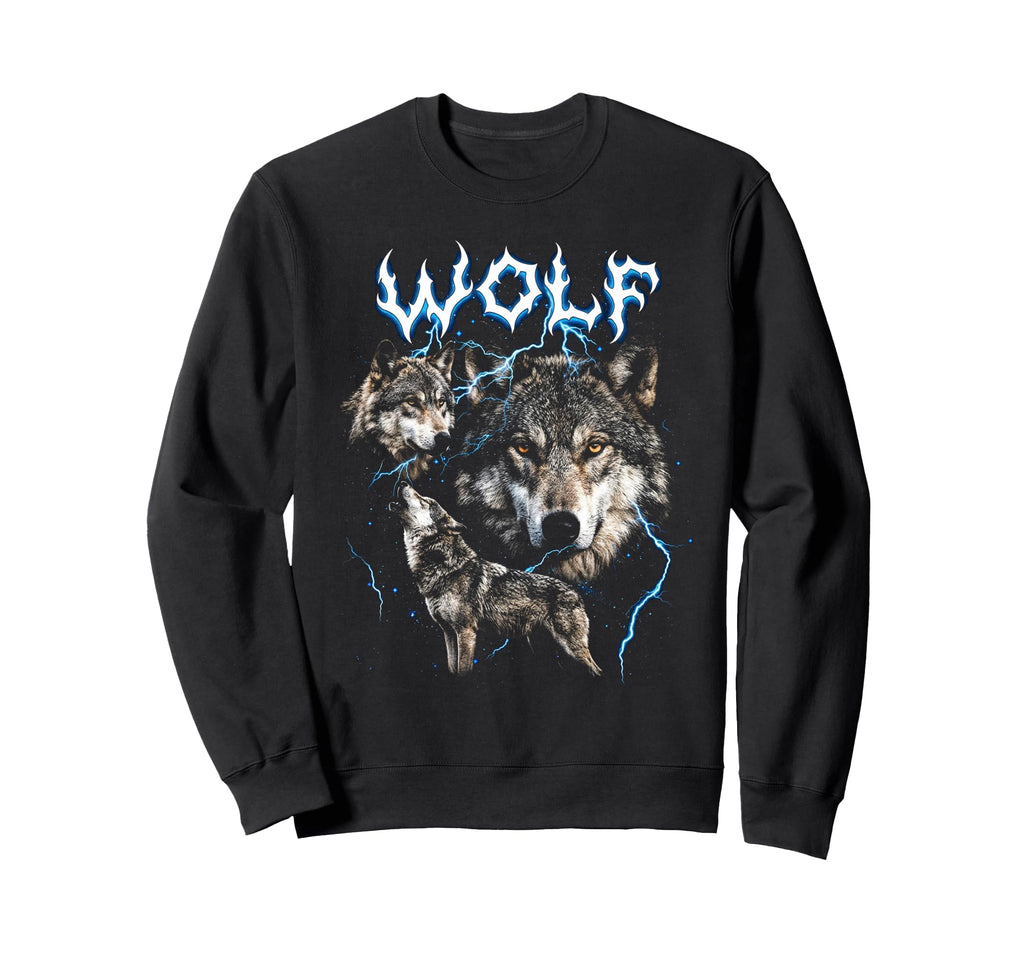 Wolf 90S Heavy Metal Wolf Animal Sweatshirt - Trendy Graphic Men Women - T-Shirt, Sweatshirt, Hoodie