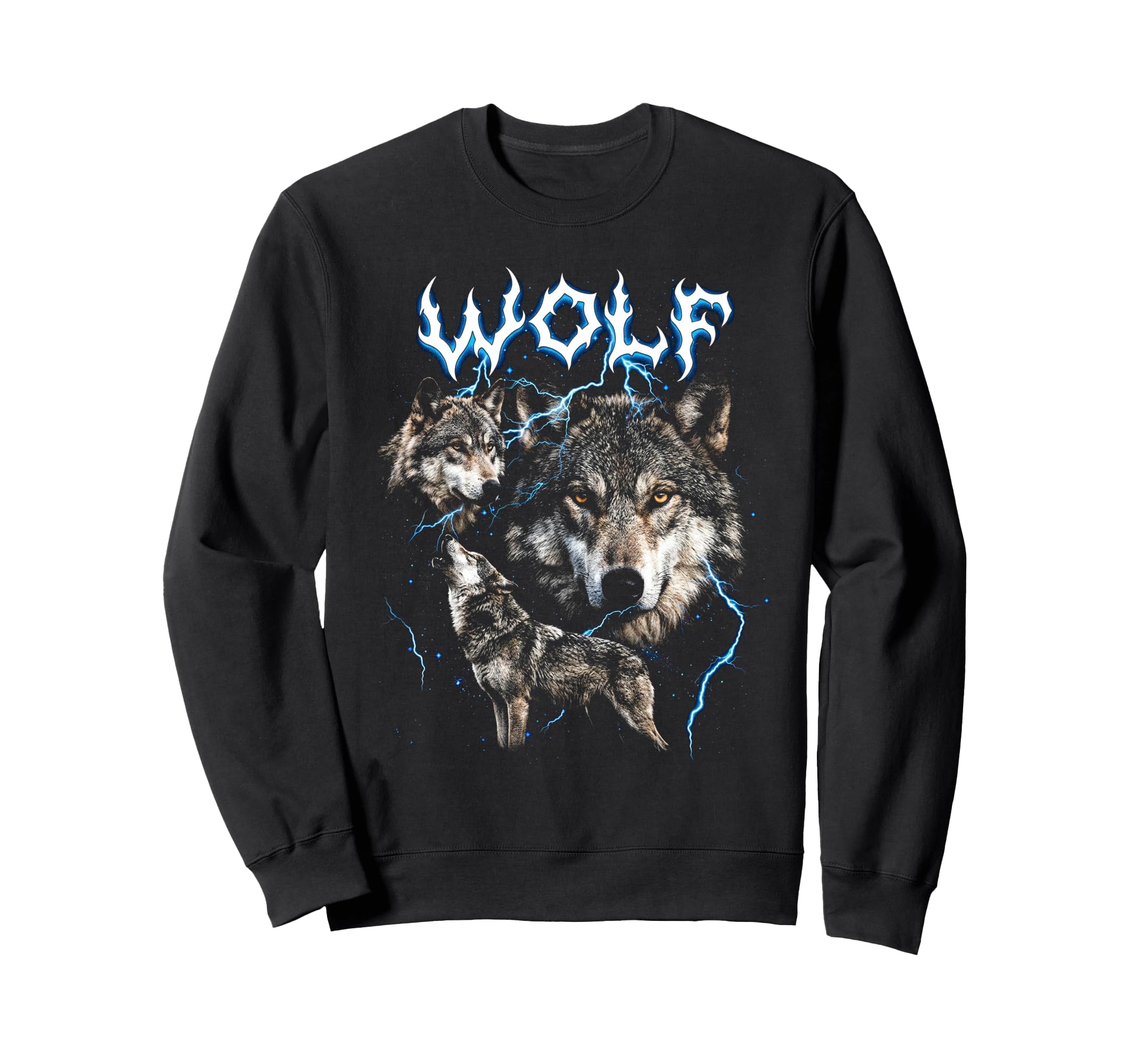 Wolf 90S Heavy Metal Wolf Animal Sweatshirt - Trendy Graphic Men Women - T-Shirt, Sweatshirt, Hoodie