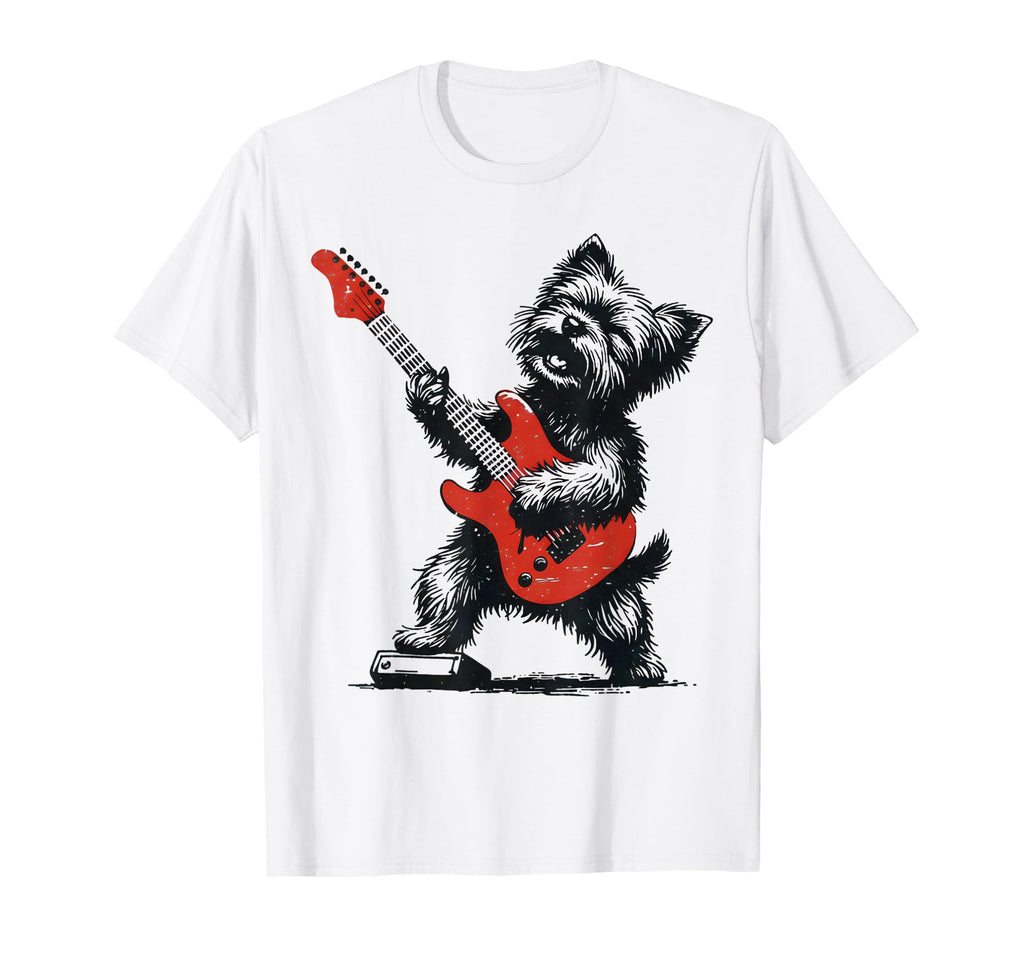 Yorkie Rock Funny Dog Playing Guitar Rock T-Shirt - Streetwear Style Unisex - T-Shirt, Sweatshirt, Hoodie