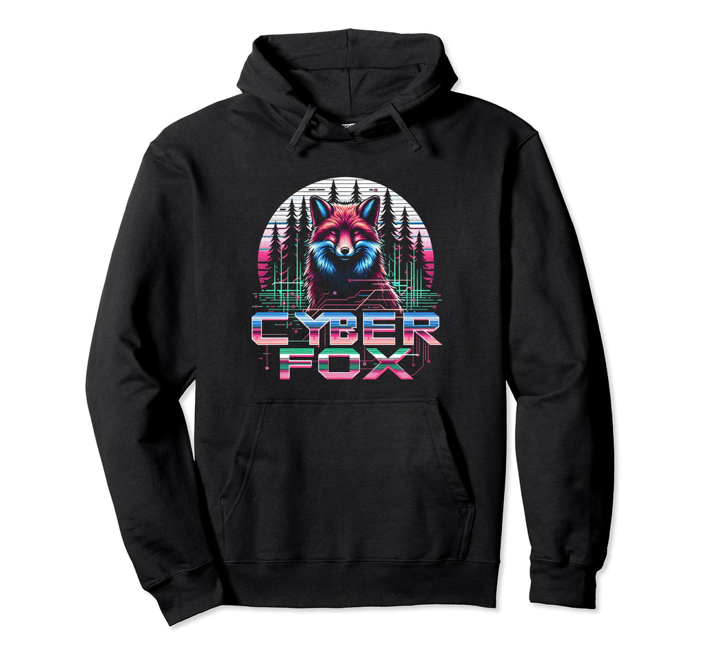 Cyber Fox Sunset Vaporwave Aesthetic Hoodie - Novelty Apparel for Adults - T-Shirt, Sweatshirt, Hoodie