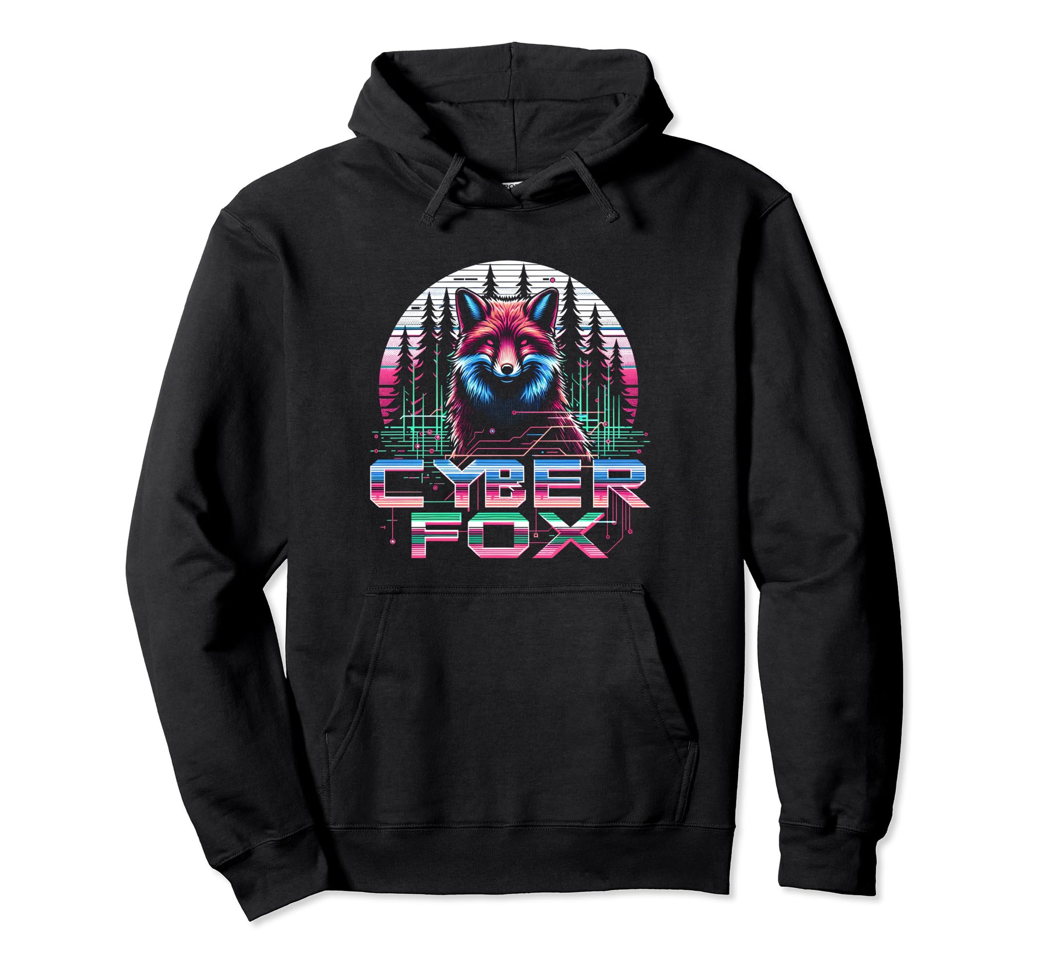 Cyber Fox Sunset Vaporwave Aesthetic Hoodie - Novelty Apparel for Adults - T-Shirt, Sweatshirt, Hoodie