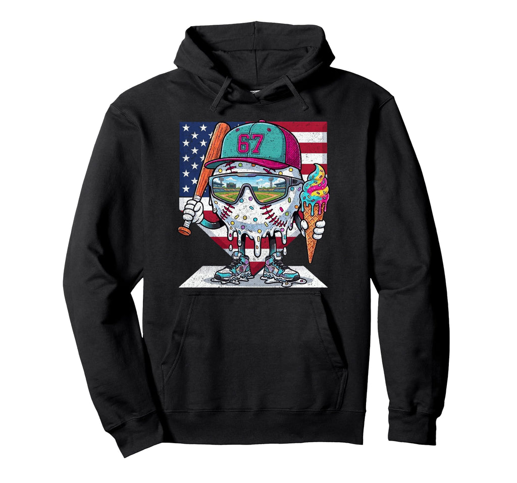 Baseball Drip Ice Cream 67 4Th July Hoodie - Aesthetic Graphic for Adults - T-Shirt, Sweatshirt, Hoodie