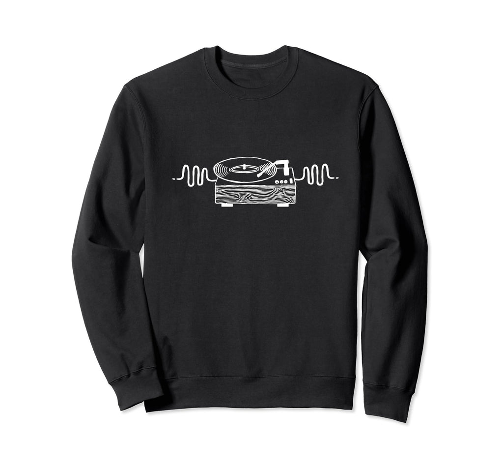Vinyl Record Player Wood Grain Sweatshirt - Unique Graphic Unisex - T-Shirt, Sweatshirt, Hoodie