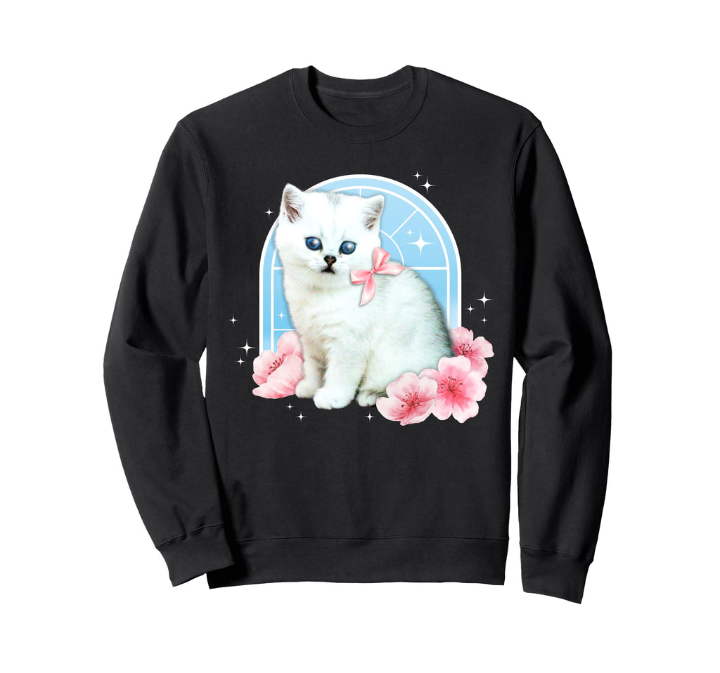 Y2K Aesthetic Cat Flower 90S 2000S Sweatshirt - Graphic Print Unisex - T-Shirt, Sweatshirt, Hoodie