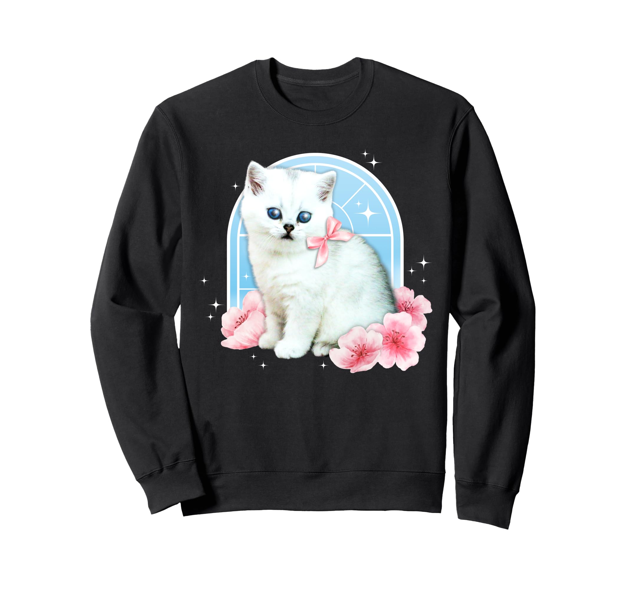 Y2K Aesthetic Cat Flower 90S 2000S Sweatshirt - Graphic Print Unisex - T-Shirt, Sweatshirt, Hoodie