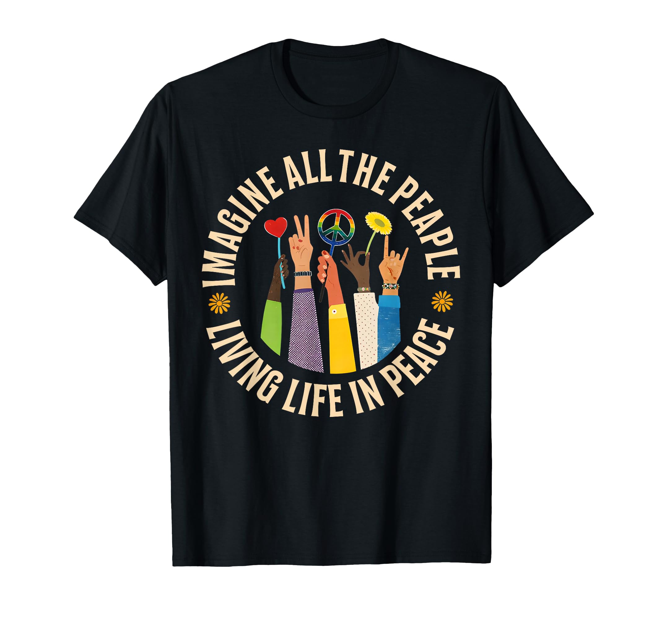 Peace Flower Imagine All People Boho T-Shirt - Graphic Print for Adults - T-Shirt, Sweatshirt, Hoodie