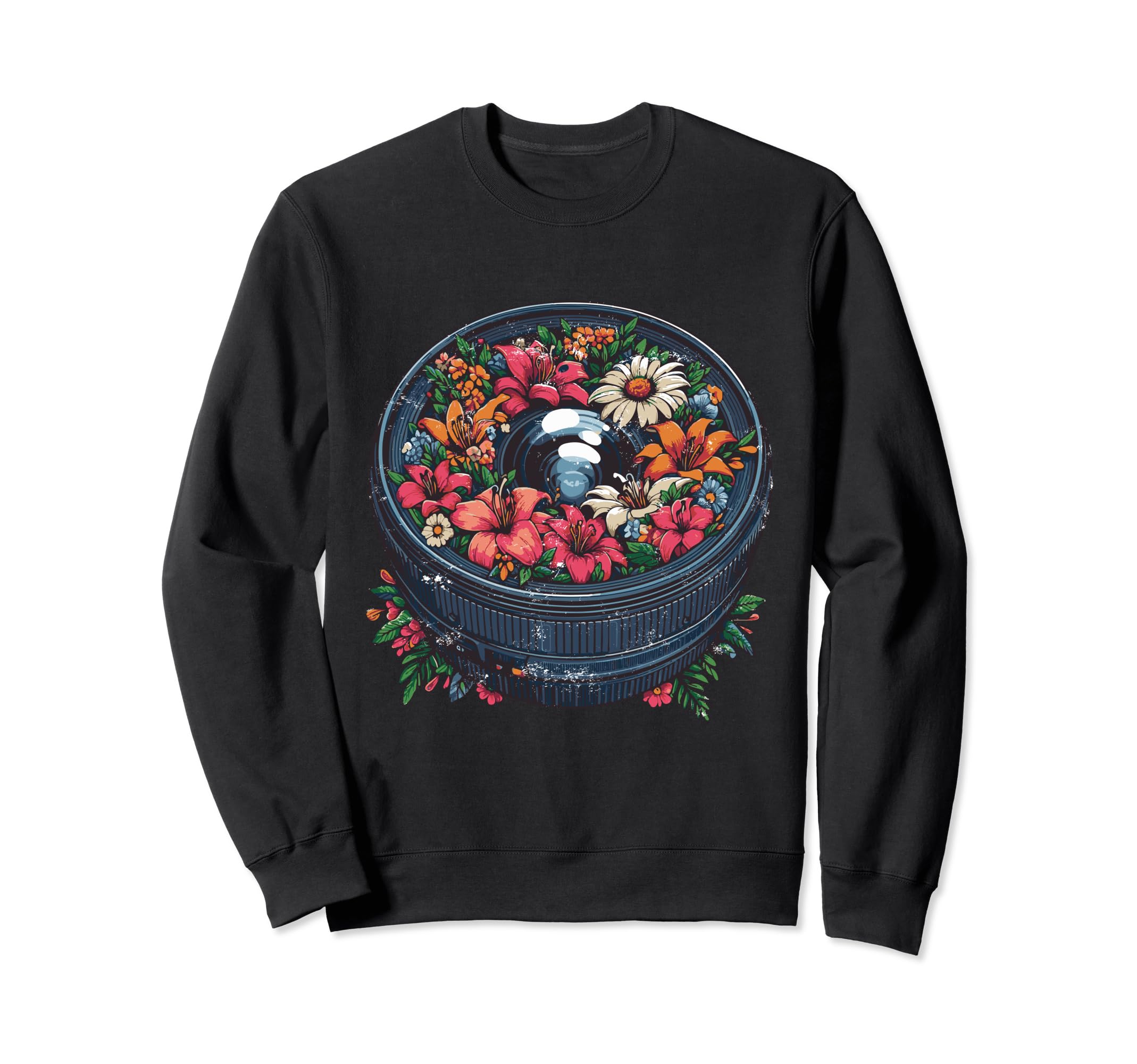 Floral Lens Music And Flower Sweatshirt - Novelty Apparel for Adults - T-Shirt, Sweatshirt, Hoodie