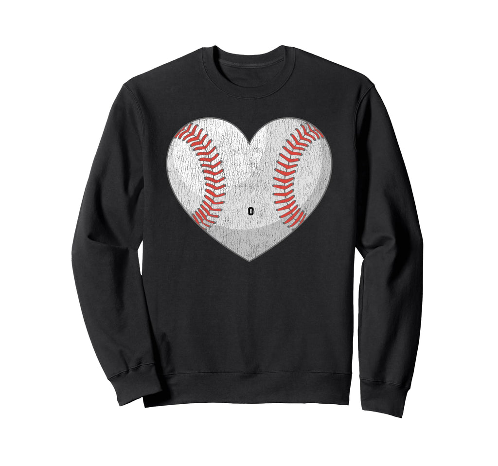Baseball Number 0 Distressed Heart Sweatshirt - Unique Graphic Men Women - T-Shirt, Sweatshirt, Hoodie