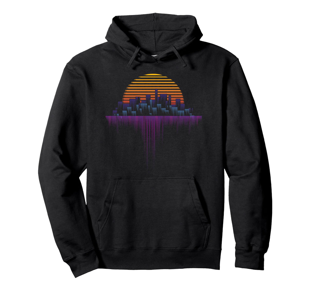 Synthwave Outrun Vaporwave City Sunset Hoodie - Custom Art Print Unisex - T-Shirt, Sweatshirt, Hoodie